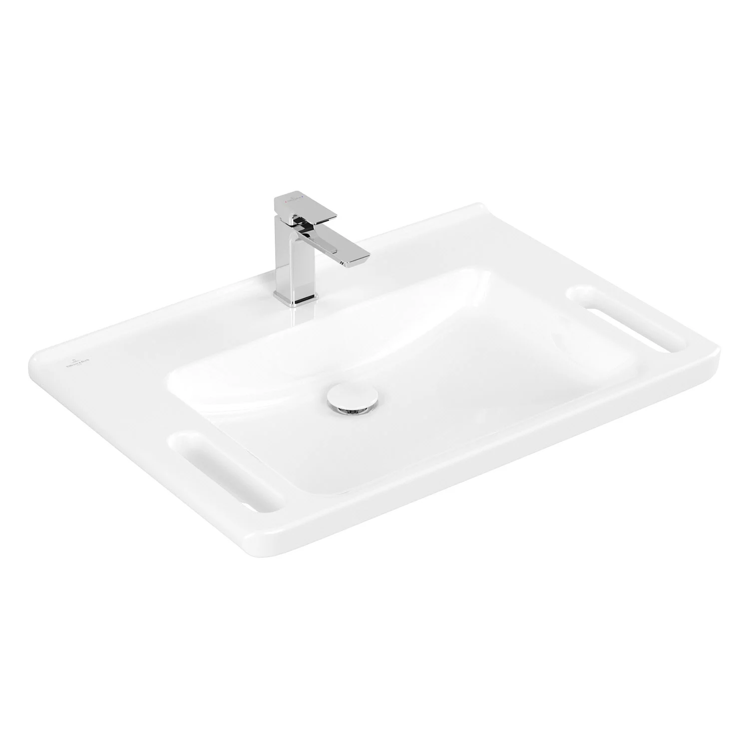 Biała umywalka z baterią widok z boku, Villeroy & Boch