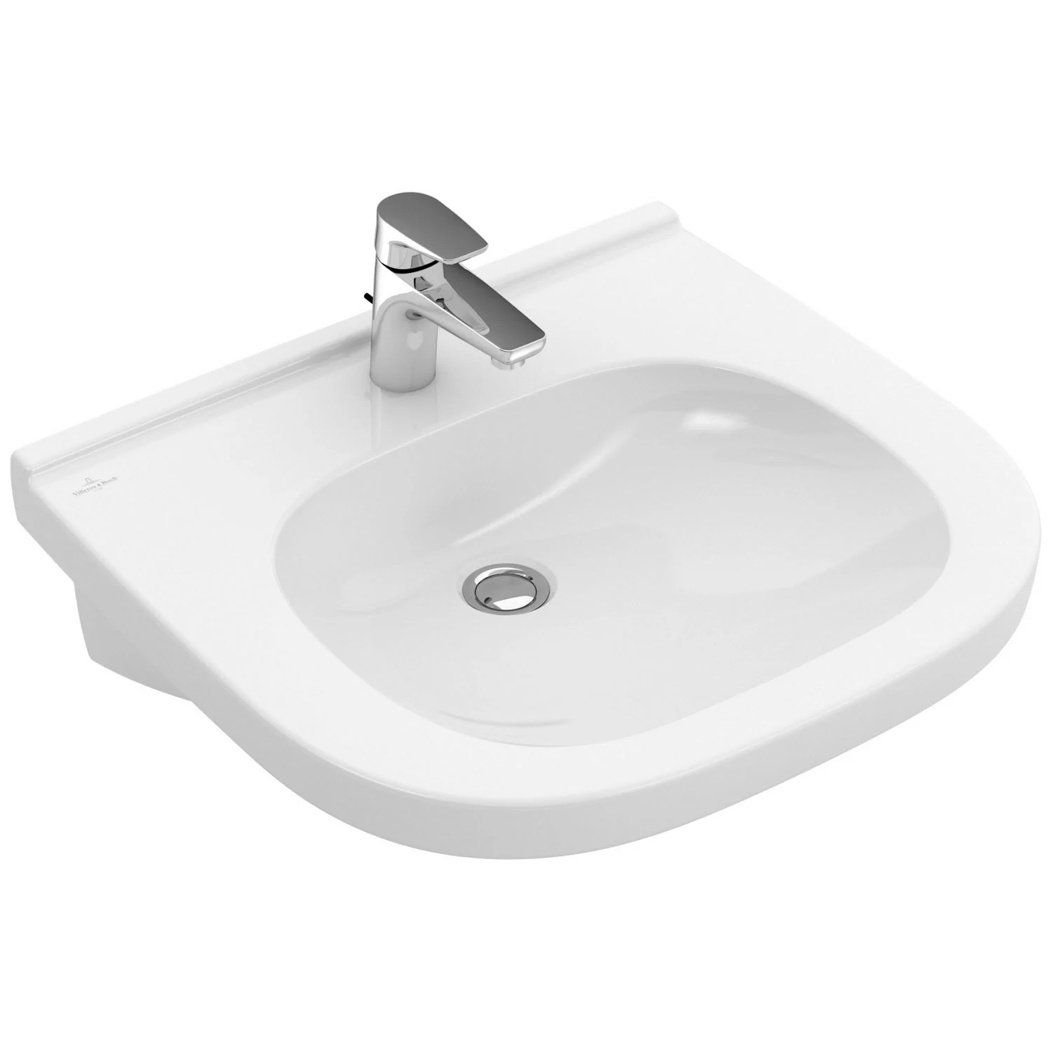Biała umywalka z baterią widok z przodu, Villeroy & Boch