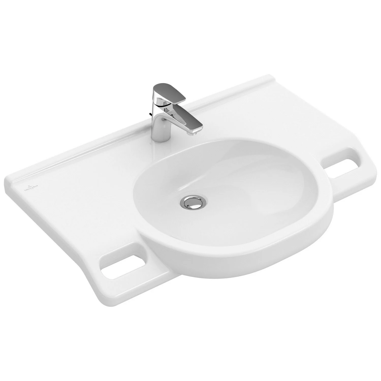 Biała umywalka z baterią widok z przodu, Villeroy & Boch