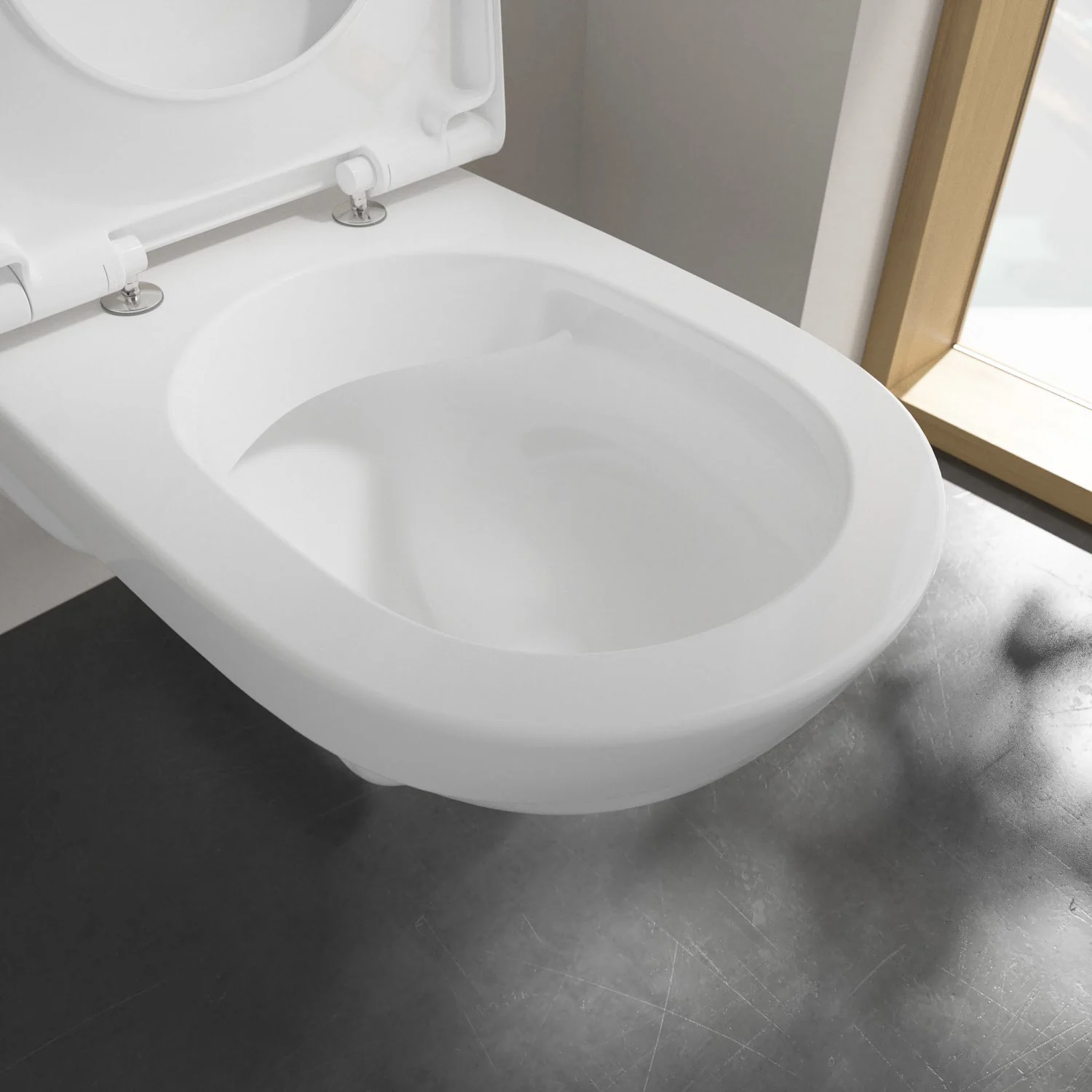 Zbliżenie otwartej toalety w łazience, Villeroy & Boch