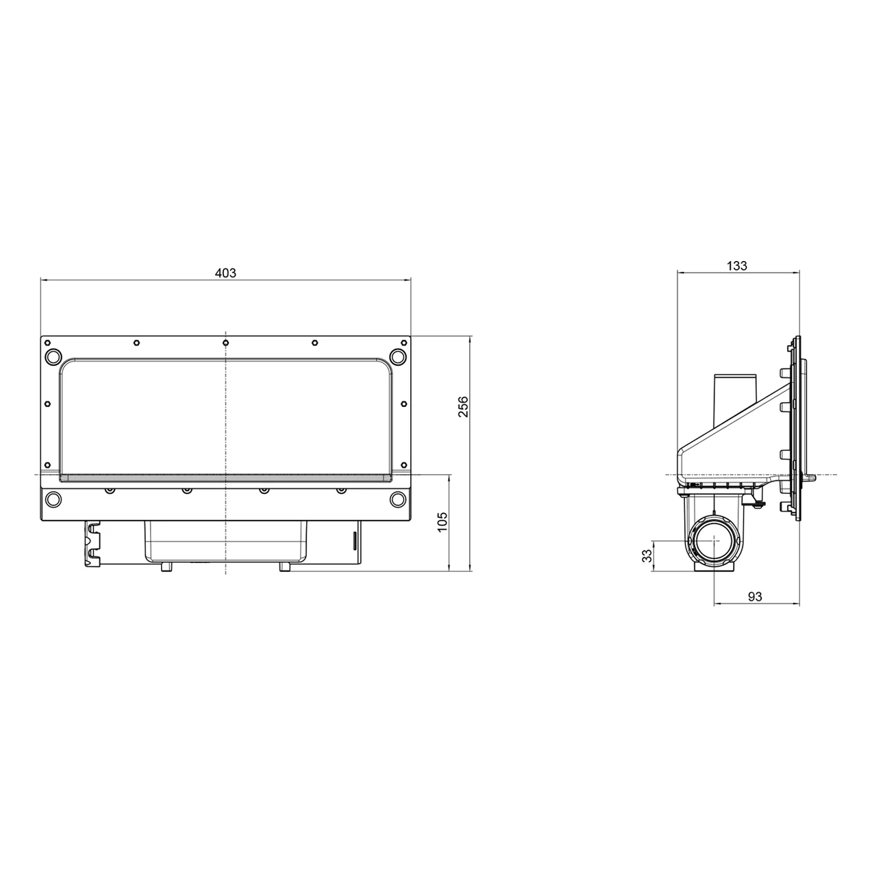 Rysunek techniczny elementu montażowego z wymiarami, Villeroy & Boch