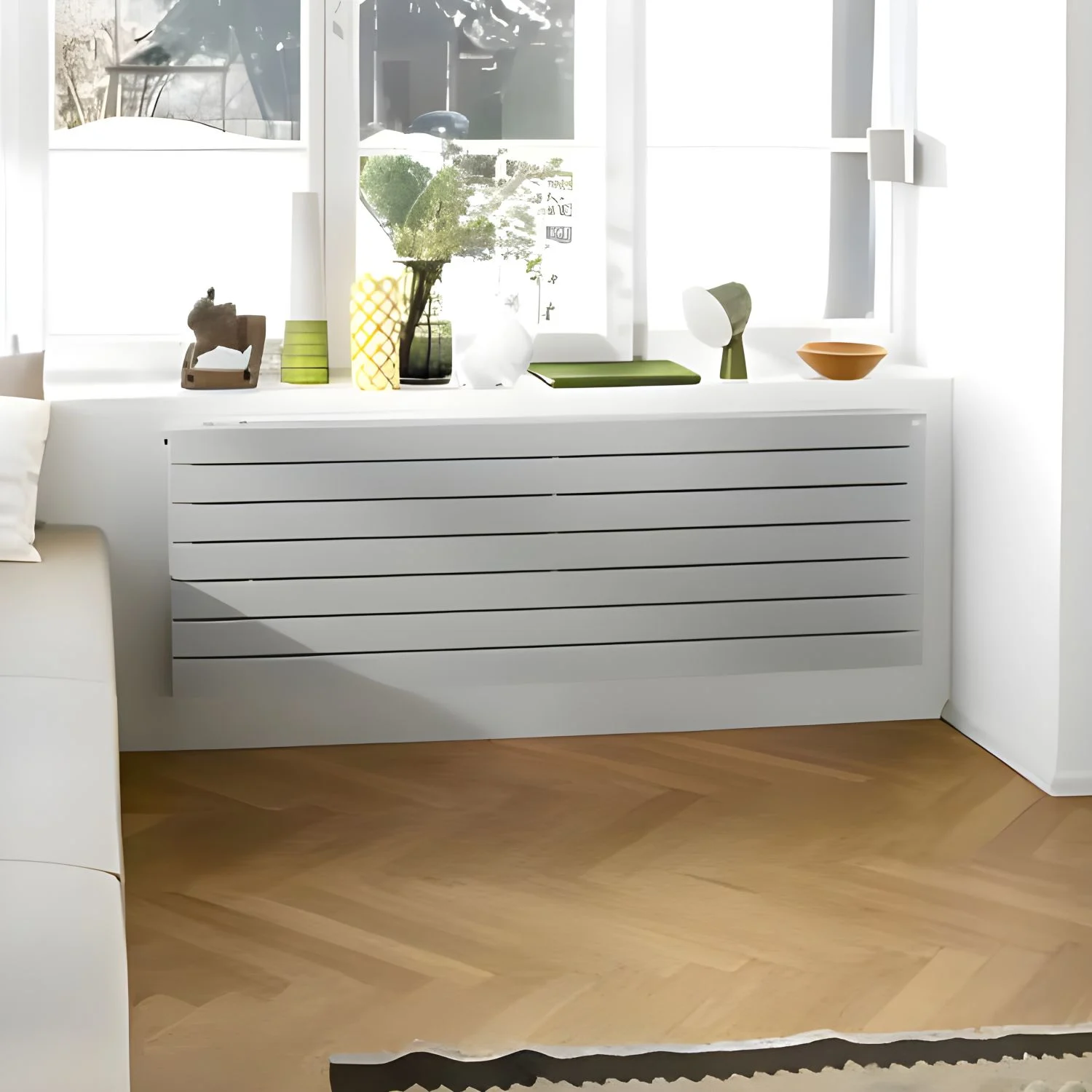 Grzejnik pod parapetem w salonie, Zehnder