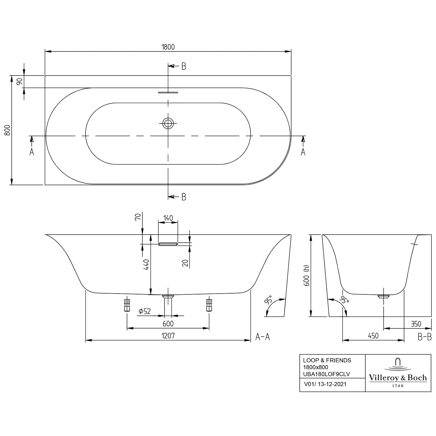Villeroy & Boch Loop & Friends Oval Duo Vorwand-Badewanne, 180 x 80 cm für Eckeinbau links Bild 2