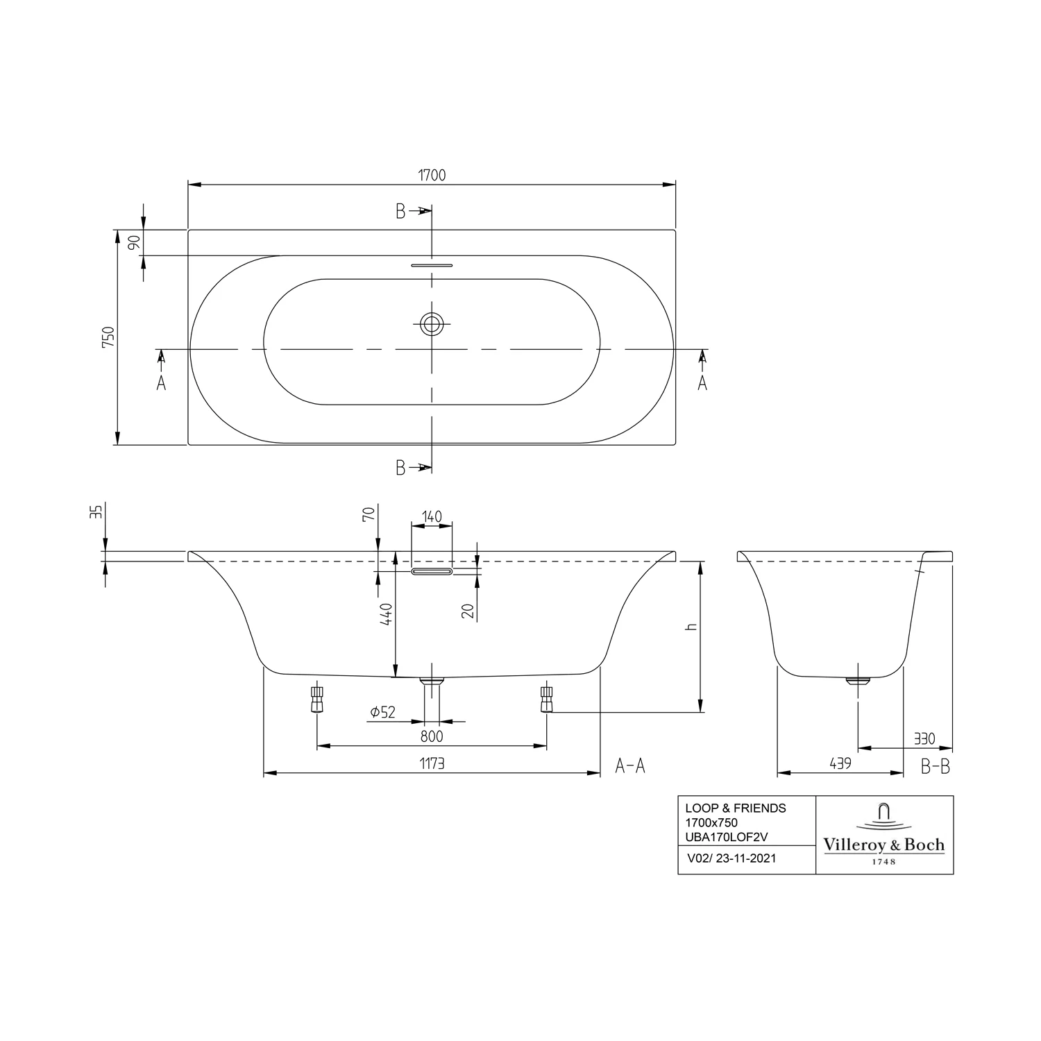 Villeroy & Boch Loop & Friends Oval Duo Rechteckwanne 170 x 75 cm Bild 5