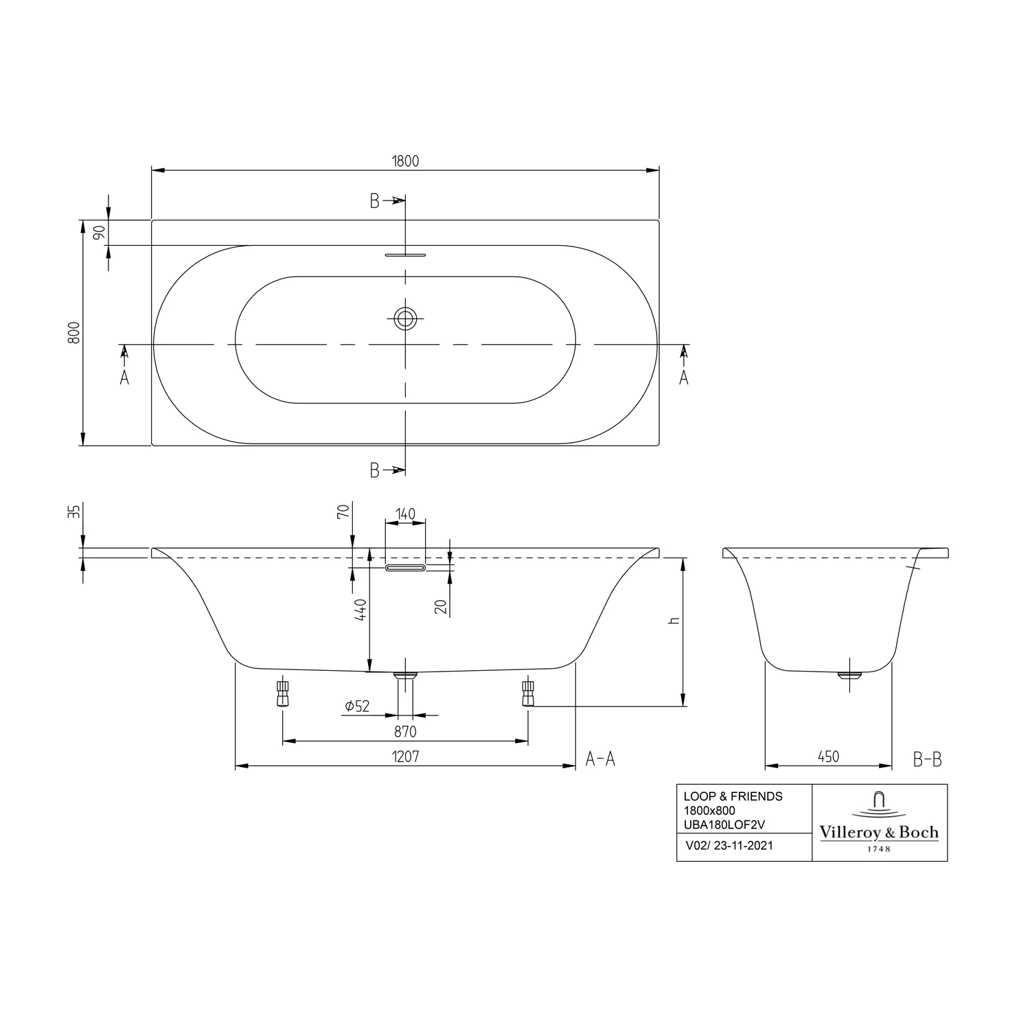 Villeroy & Boch Loop & Friends Oval Duo Rechteckwanne 180 x 80 cm Bild 5