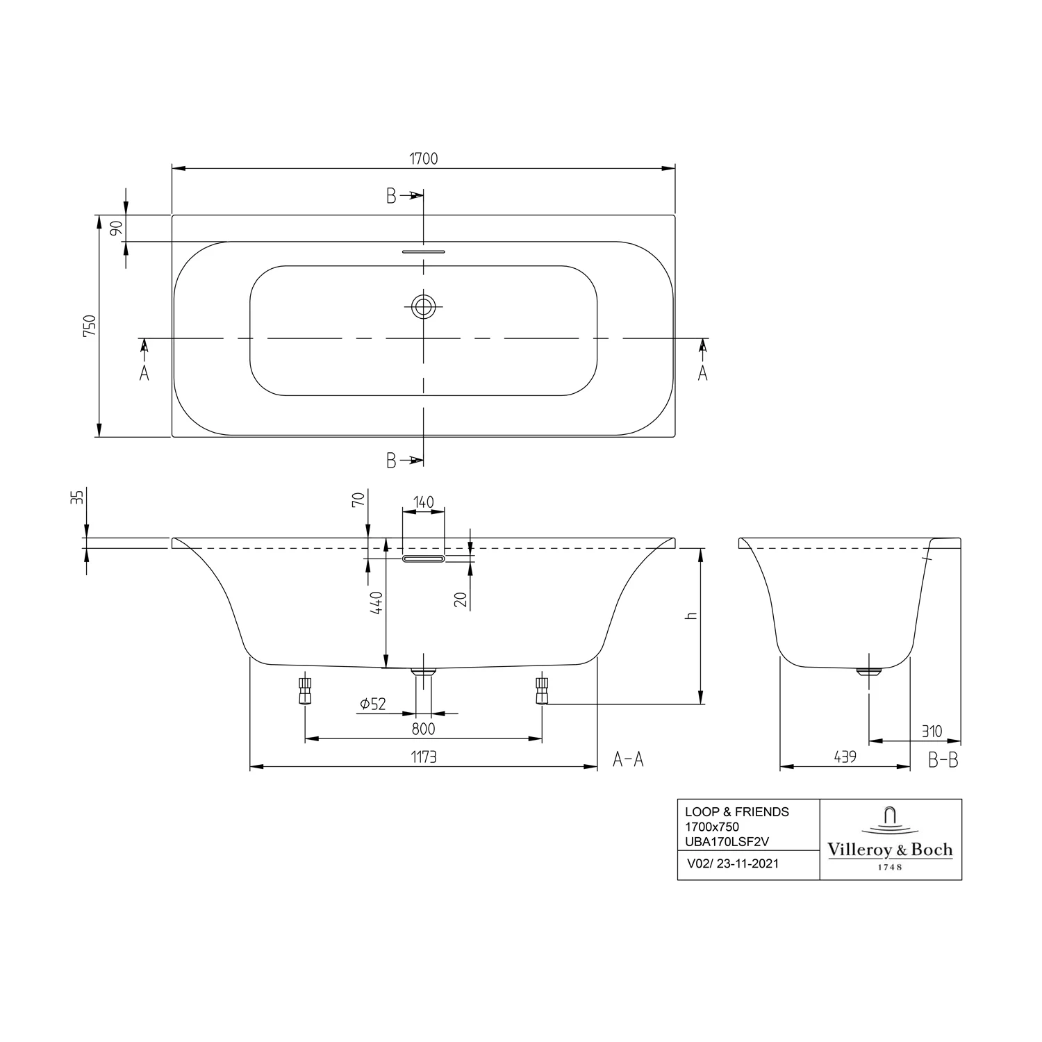 Villeroy & Boch Loop & Friends Square Duo Rechteckwanne 170 x 75 cm Bild 5
