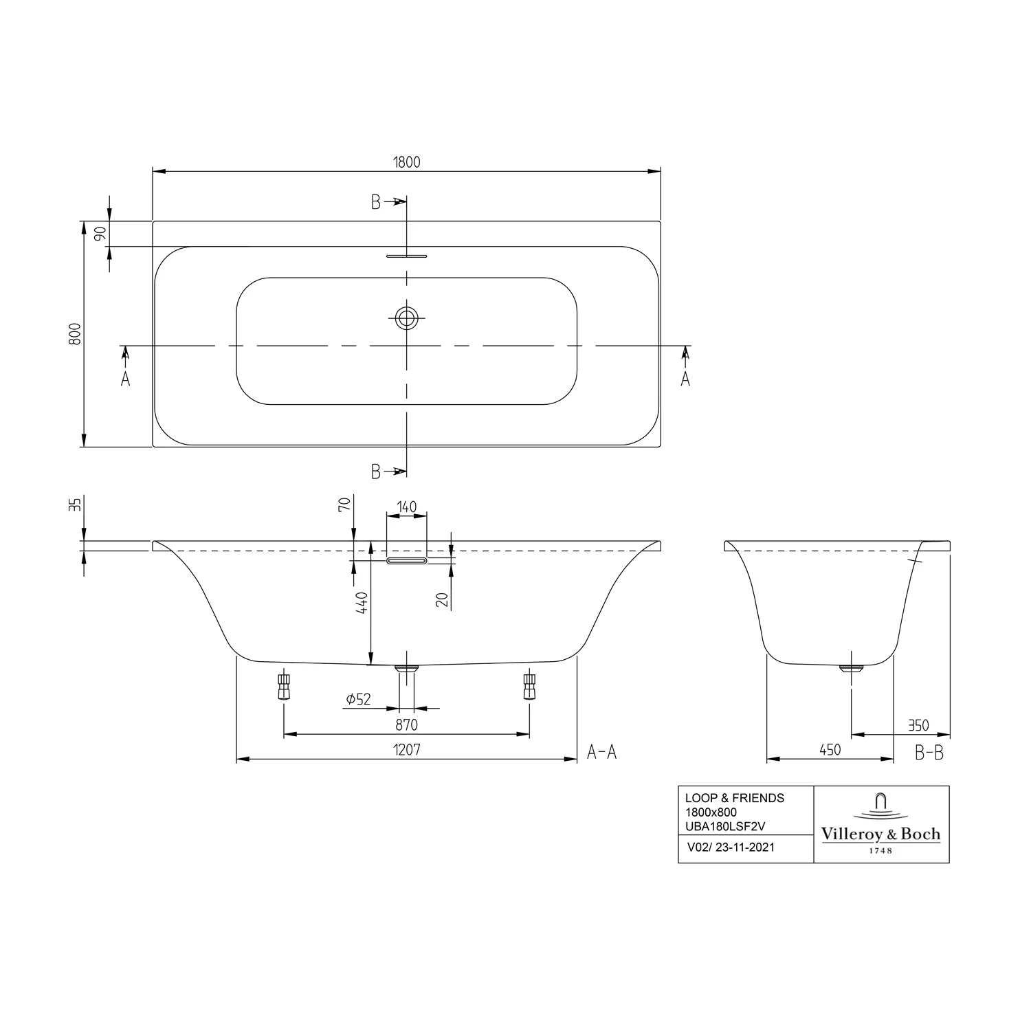 Villeroy & Boch Loop & Friends Square Duo Rechteckwanne 180 x 80 cm Bild 5