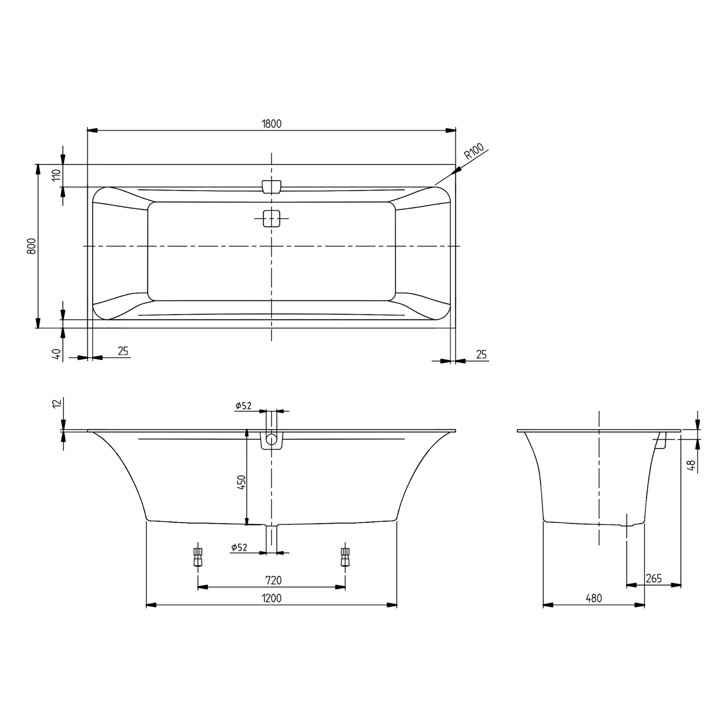 Villeroy & Boch Squaro Edge 12 Duo Badewanne 180 x 80 cm Bild 4