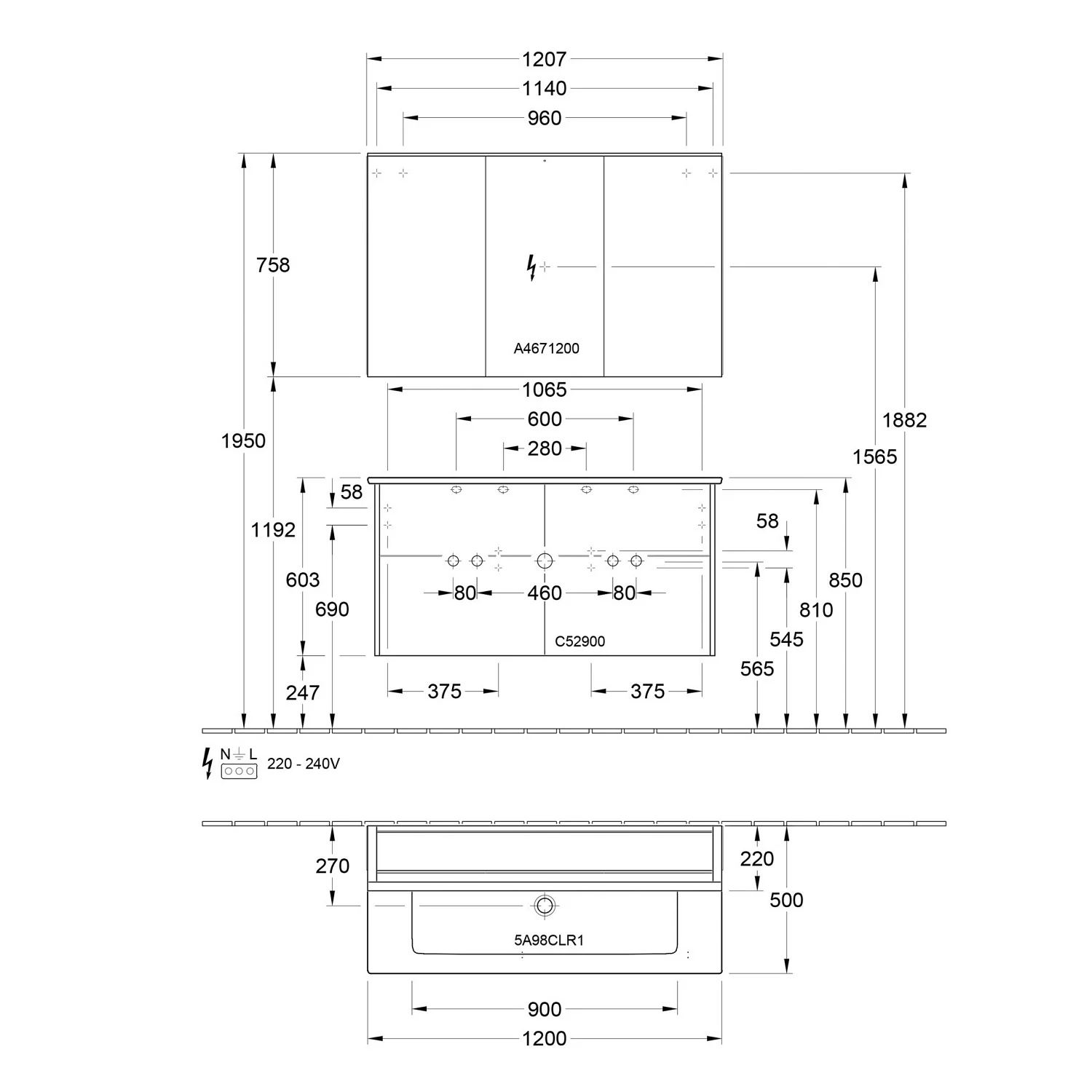 Villeroy & Boch Finero Waschtischunterschrank 120 cm mit Waschtisch und Spiegelschrank, 4 Auszüge Bild 4