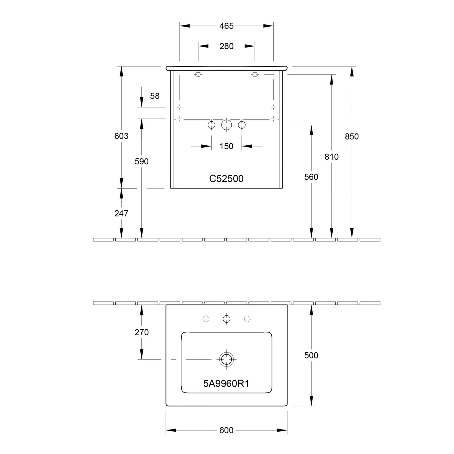 Villeroy & Boch Finero Waschtischunterschrank 60 cm mit Waschtisch, 2 Auszüge Bild 5
