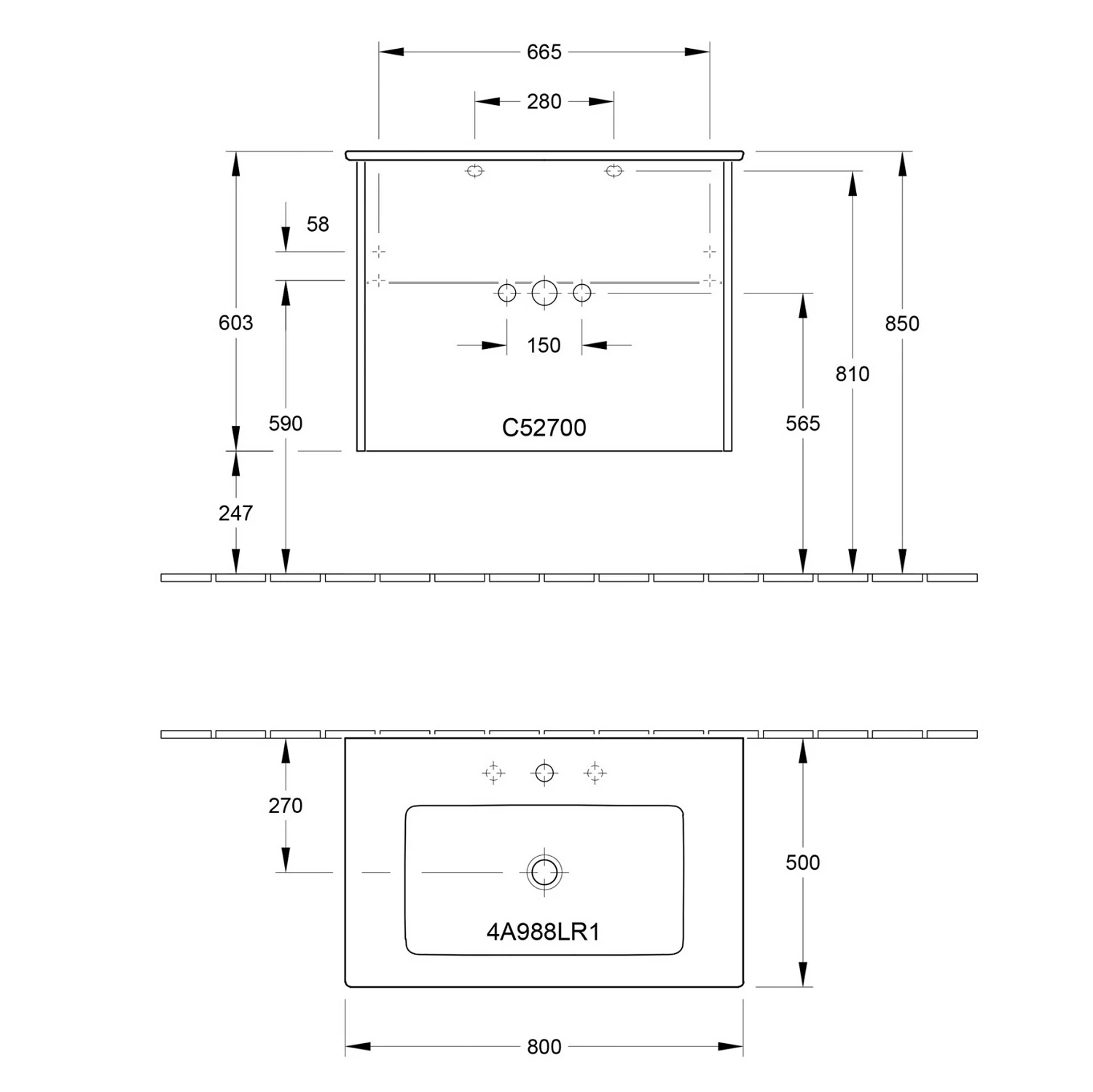 Villeroy & Boch Finero Waschtischunterschrank 80 cm mit Waschtisch, 2 Auszüge Bild 5