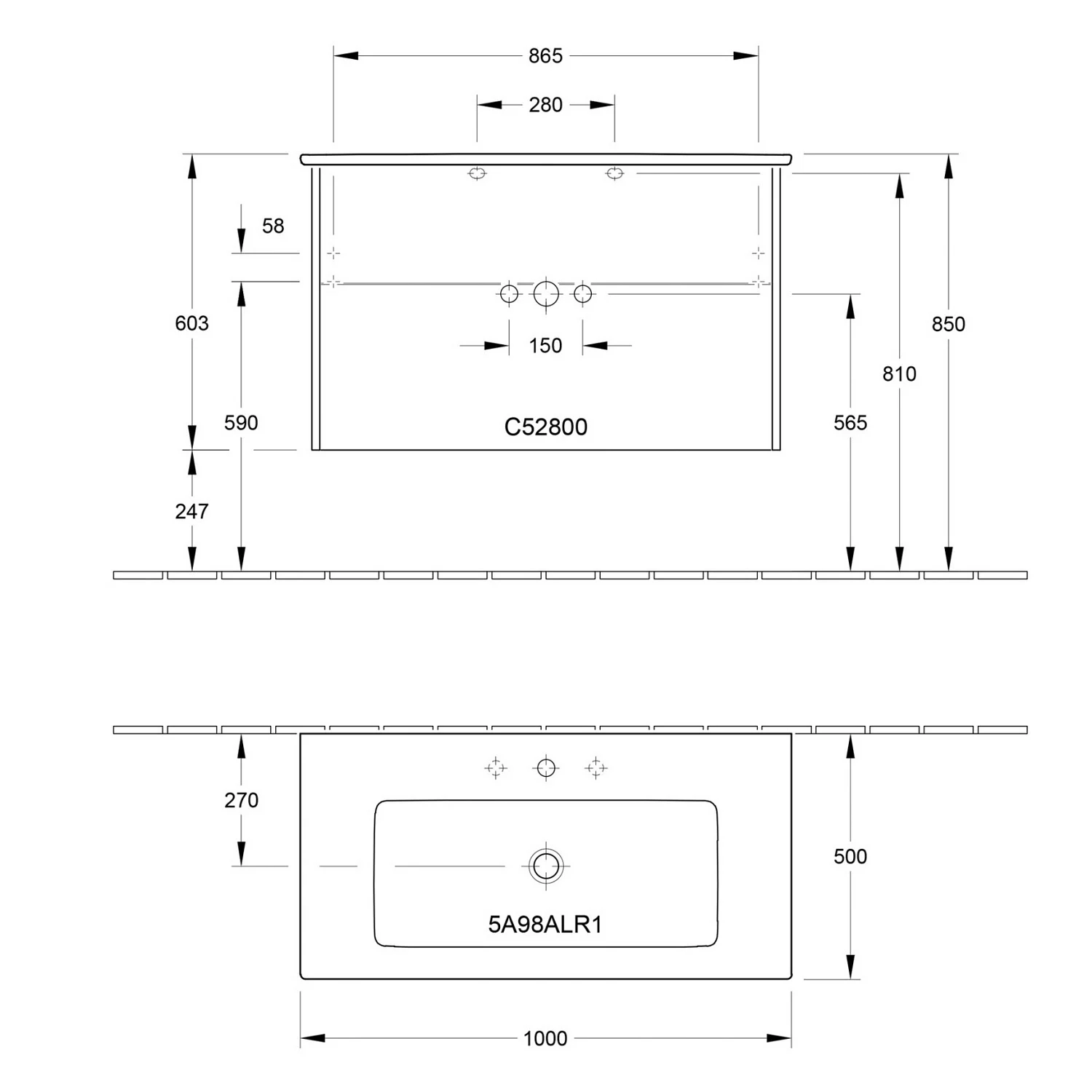 Villeroy & Boch Finero Waschtischunterschrank 100 cm mit Waschtisch, 2 Auszüge Bild 5