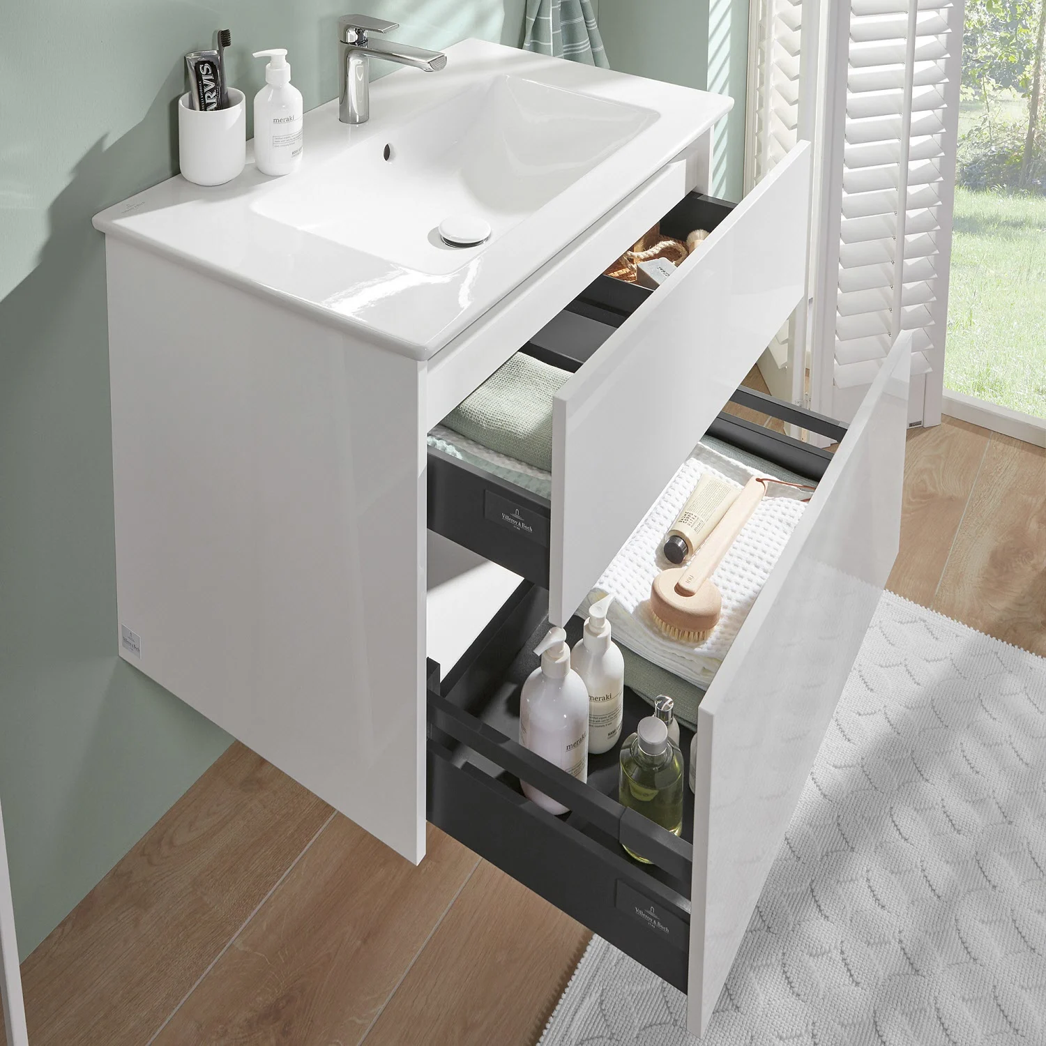 Villeroy & Boch Finero Waschtischunterschrank 80 cm mit Waschtisch und Spiegelschrank, 2 Auszüge Bild 6