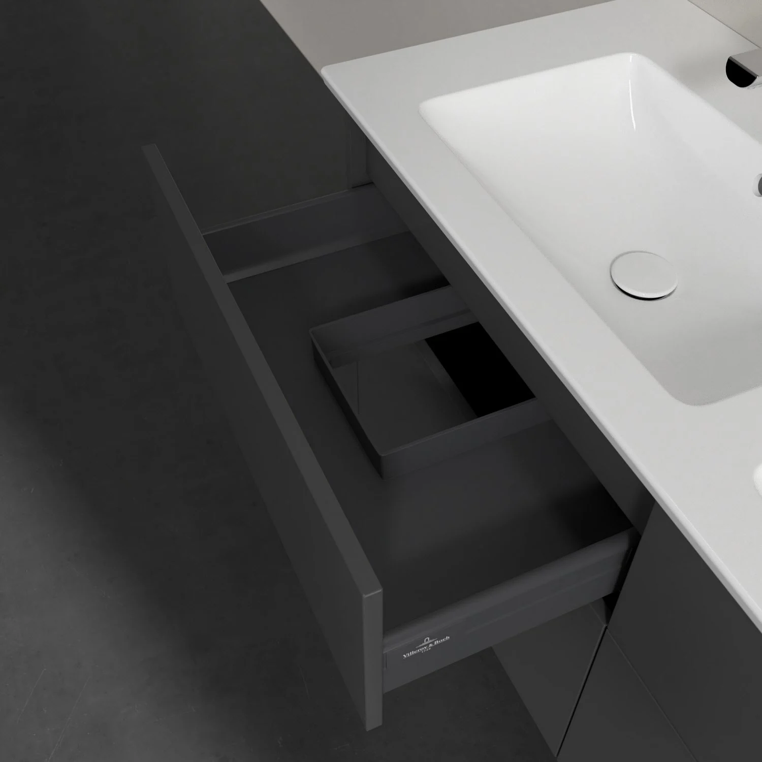 Villeroy & Boch Finero Waschtischunterschrank 130 cm mit Doppelwaschtisch und Spiegelschrank, 4 Auszüge Bild 7