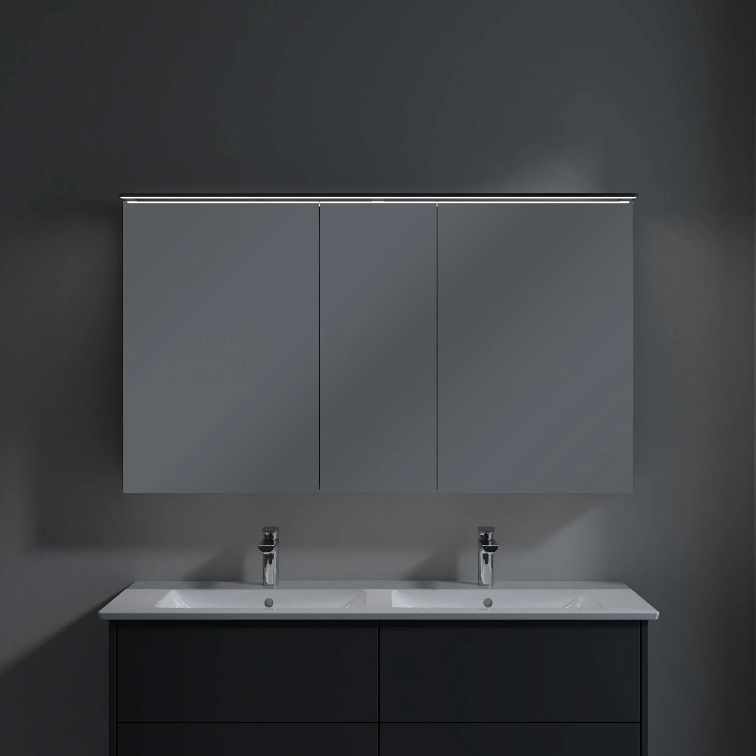 Villeroy & Boch Finero Waschtischunterschrank 130 cm mit Doppelwaschtisch und Spiegelschrank, 4 Auszüge Bild 9