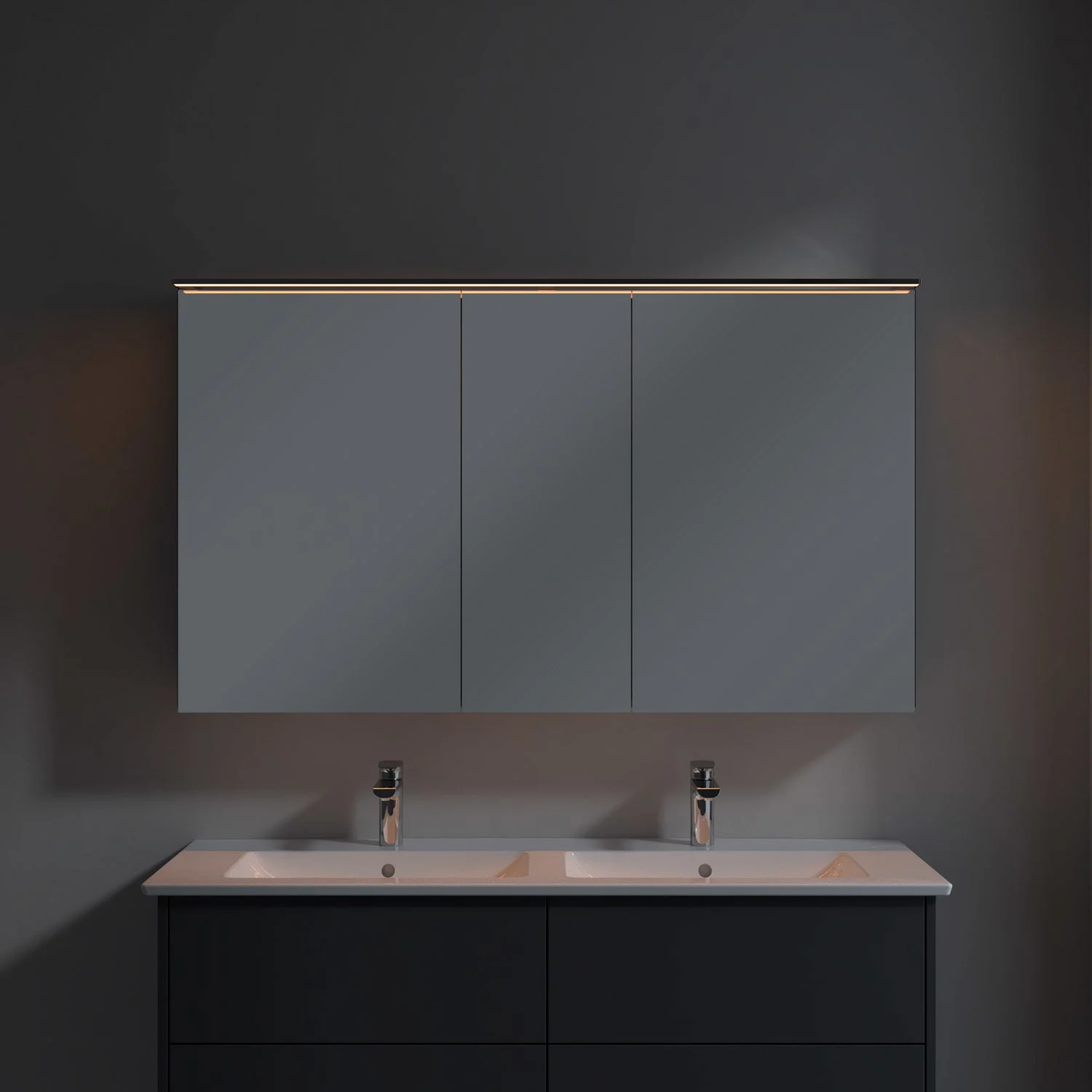 Villeroy & Boch Finero Waschtischunterschrank 130 cm mit Doppelwaschtisch und Spiegelschrank, 4 Auszüge Bild 10