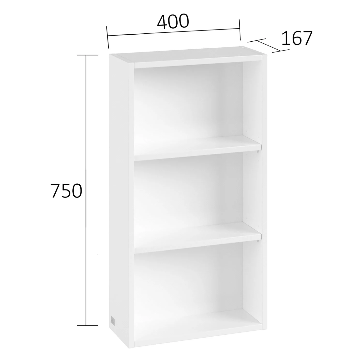 Rysunek techniczny białej szafki z wymiarami, Villeroy & Boch