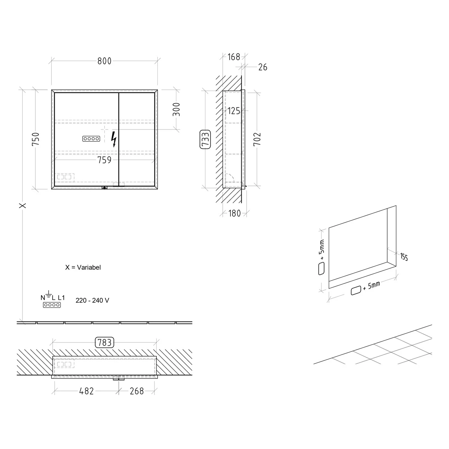 Villeroy & Boch My View+ Einbau-Spiegelschrank 80 x 75 cm Bild 5