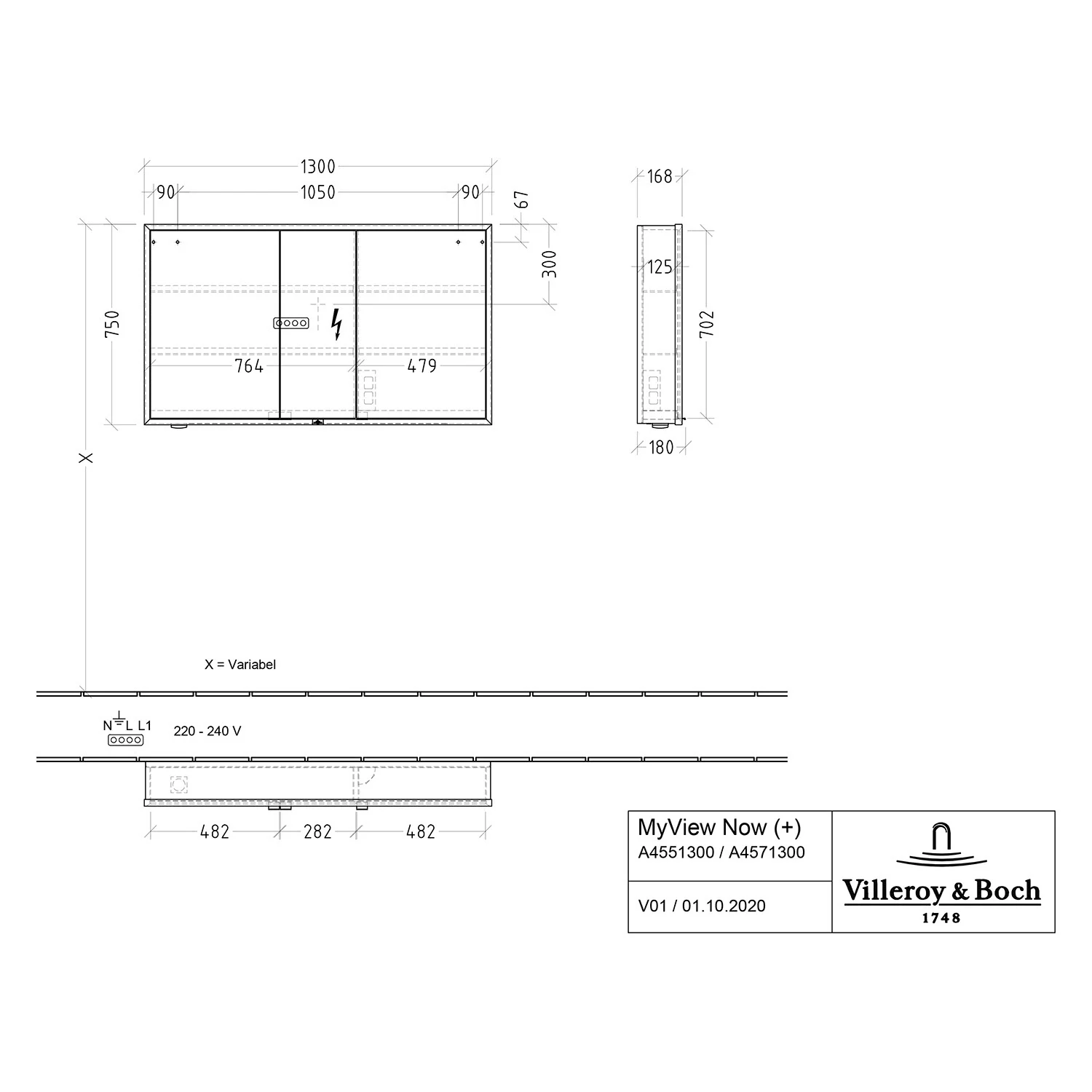 Villeroy & Boch My View Now Vorbau-Spiegelschrank 130 cm, 3 Türen, mit Sensordimmer Bild 5