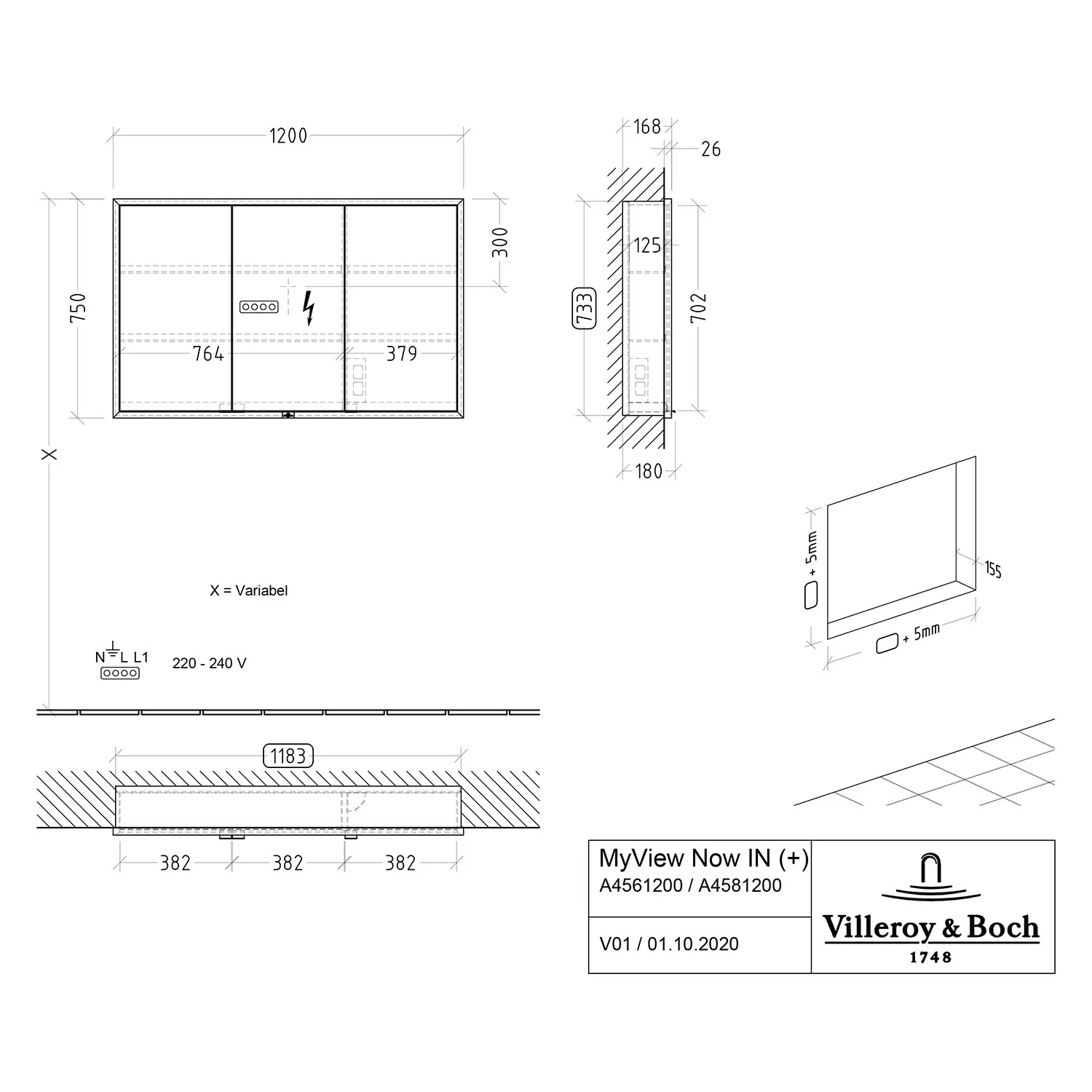 Villeroy & Boch My View Now Einbau-Spiegelschrank 120 cm, 3 Türen, mit Sensordimmer Bild 5