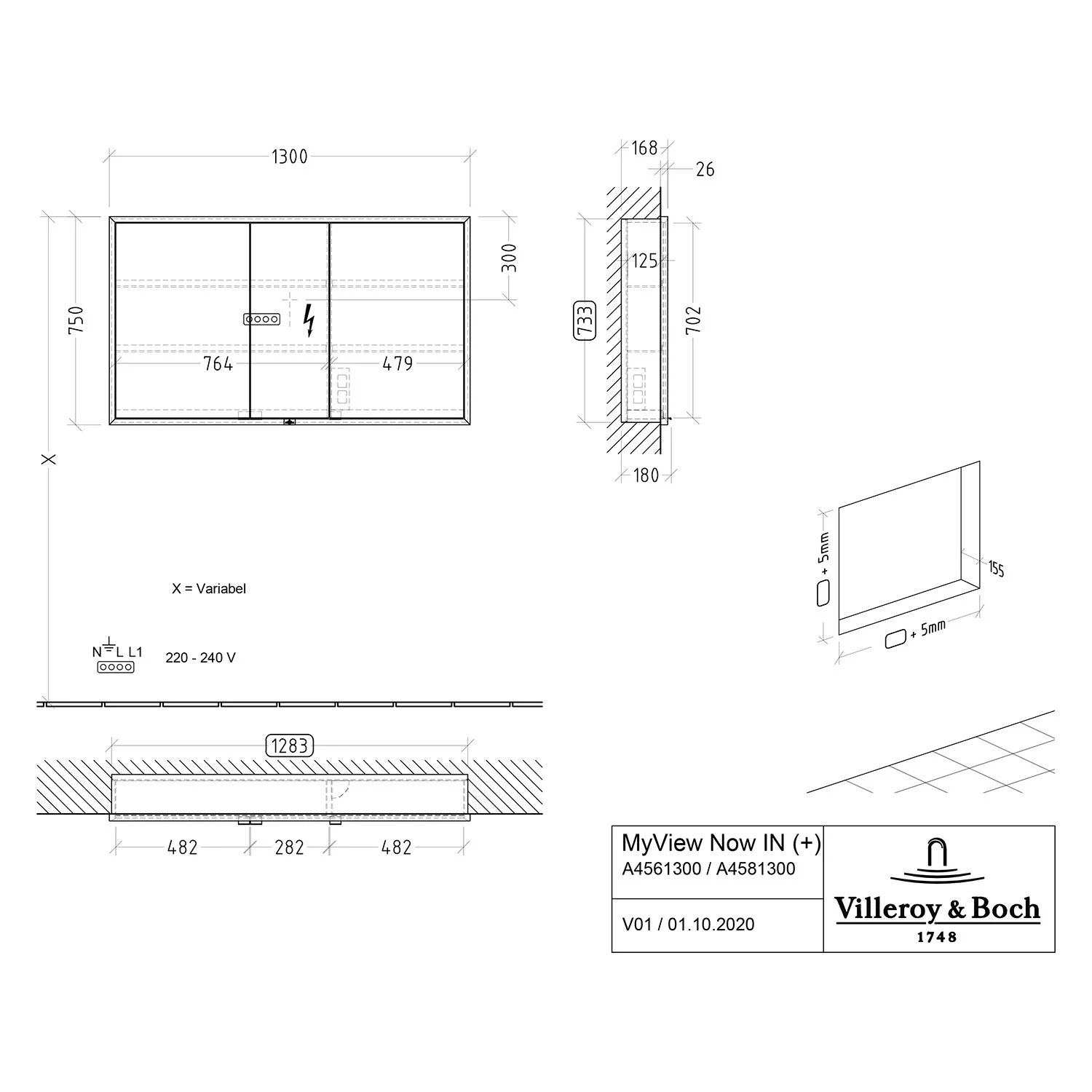 Villeroy & Boch My View Now Einbau-Spiegelschrank 130 cm, 3 Türen, mit Sensordimmer Bild 5
