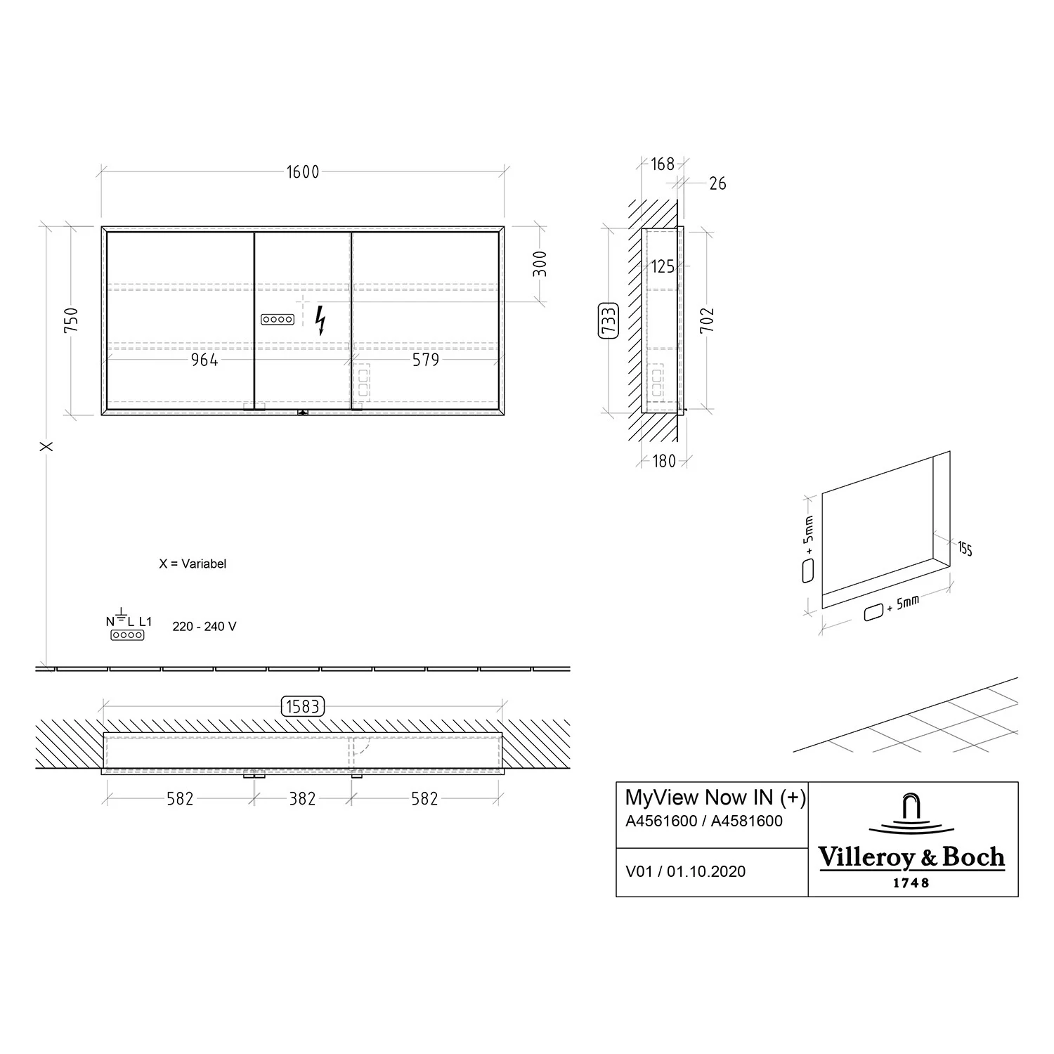 Villeroy & Boch My View Now Einbau-Spiegelschrank 160 cm, 3 Türen, Smart Home fähig Bild 5