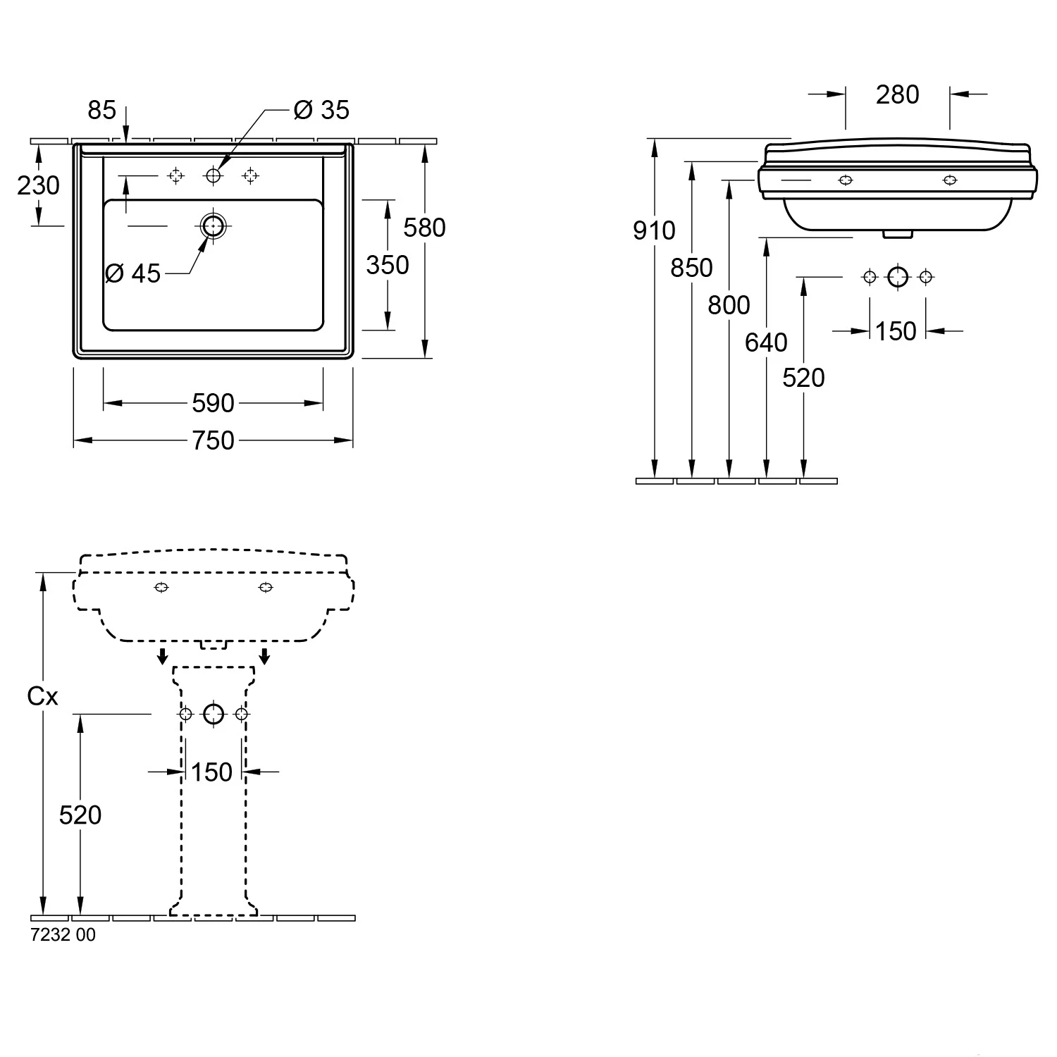 Villeroy & Boch Hommage Standsäule für Waschtische 65,5 bis 75,5 cm Bild 5