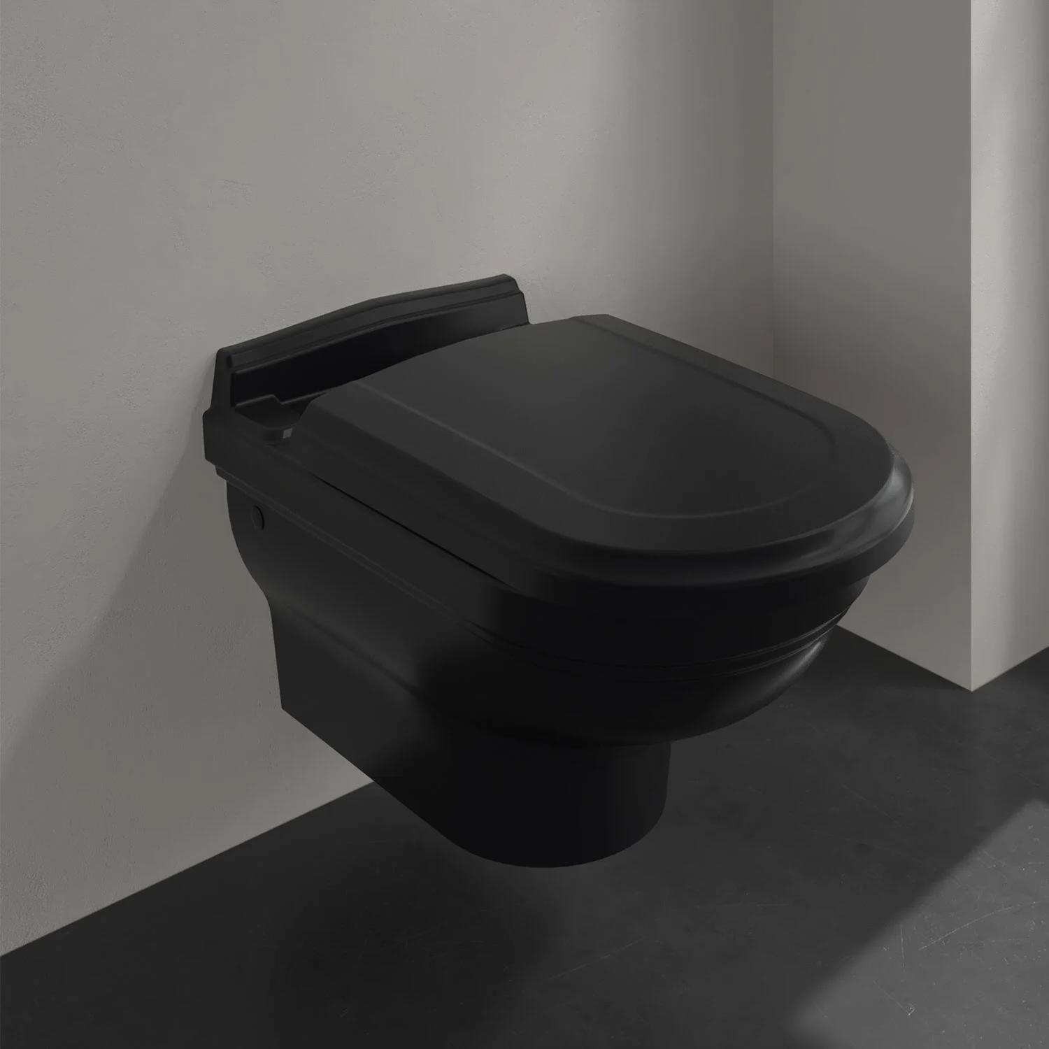 Czarna toaleta wisząca w łazience, Villeroy & Boch