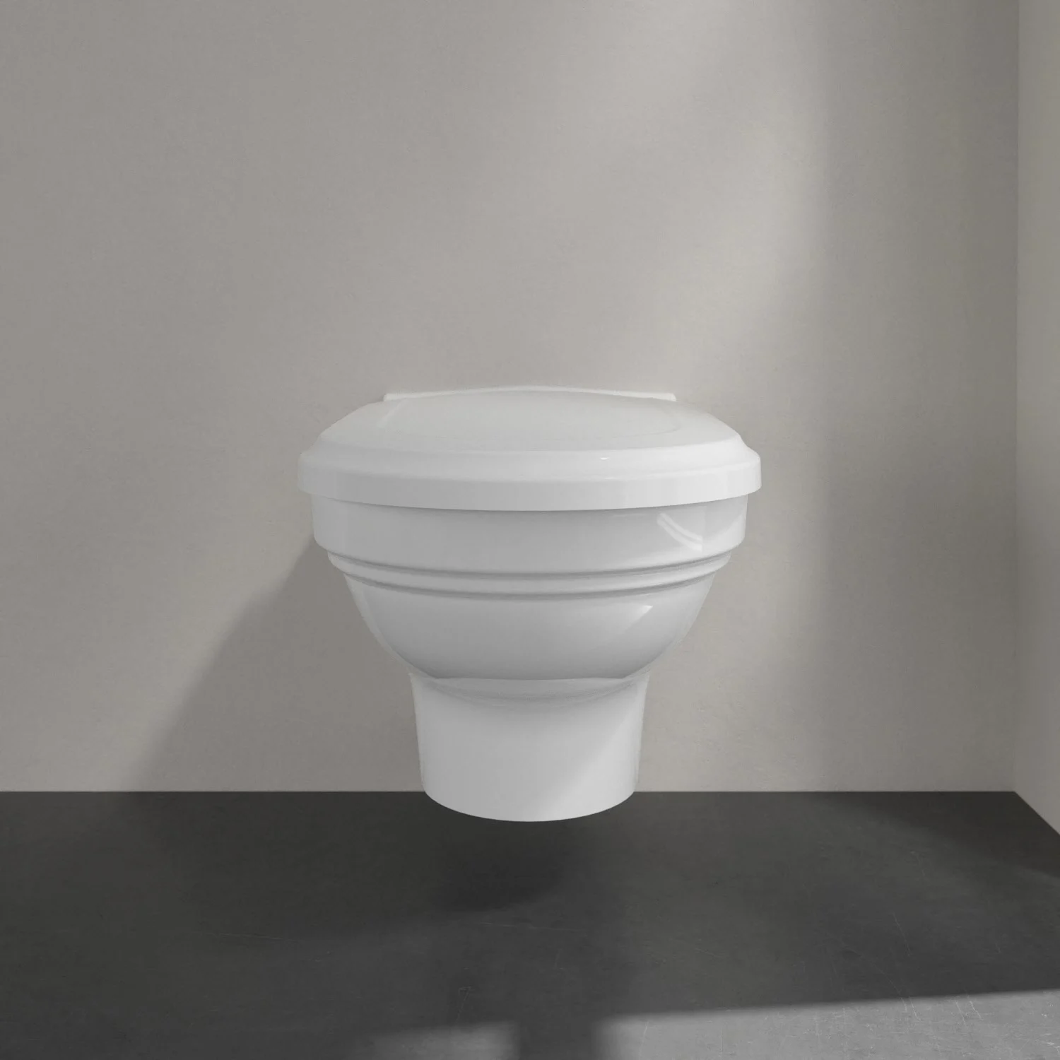 Biała toaleta ścienna w łazience widok z boku, Villeroy & Boch