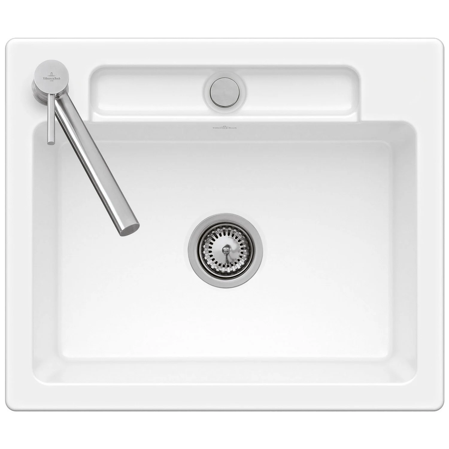 Biały zlew z baterią widok z góry, Villeroy & Boch