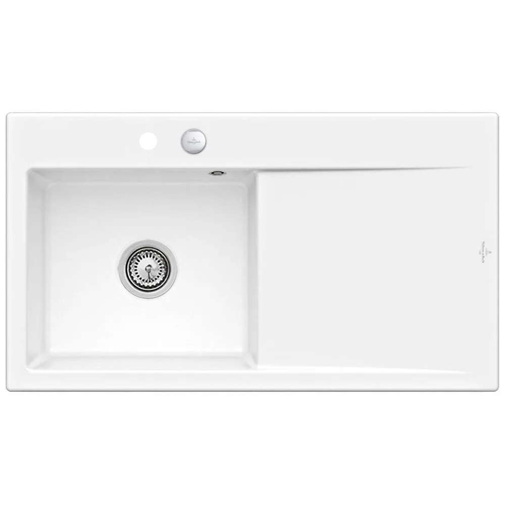 Biały zlew widok z góry z ociekaczem, Villeroy & Boch