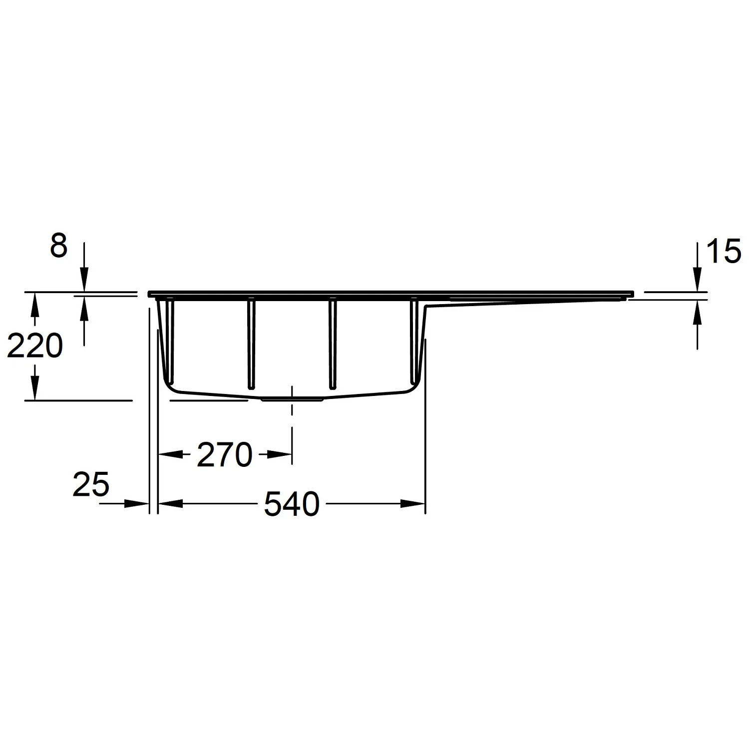 Rysunek techniczny zlewu wpuszczanego z wymiarami, Villeroy & Boch