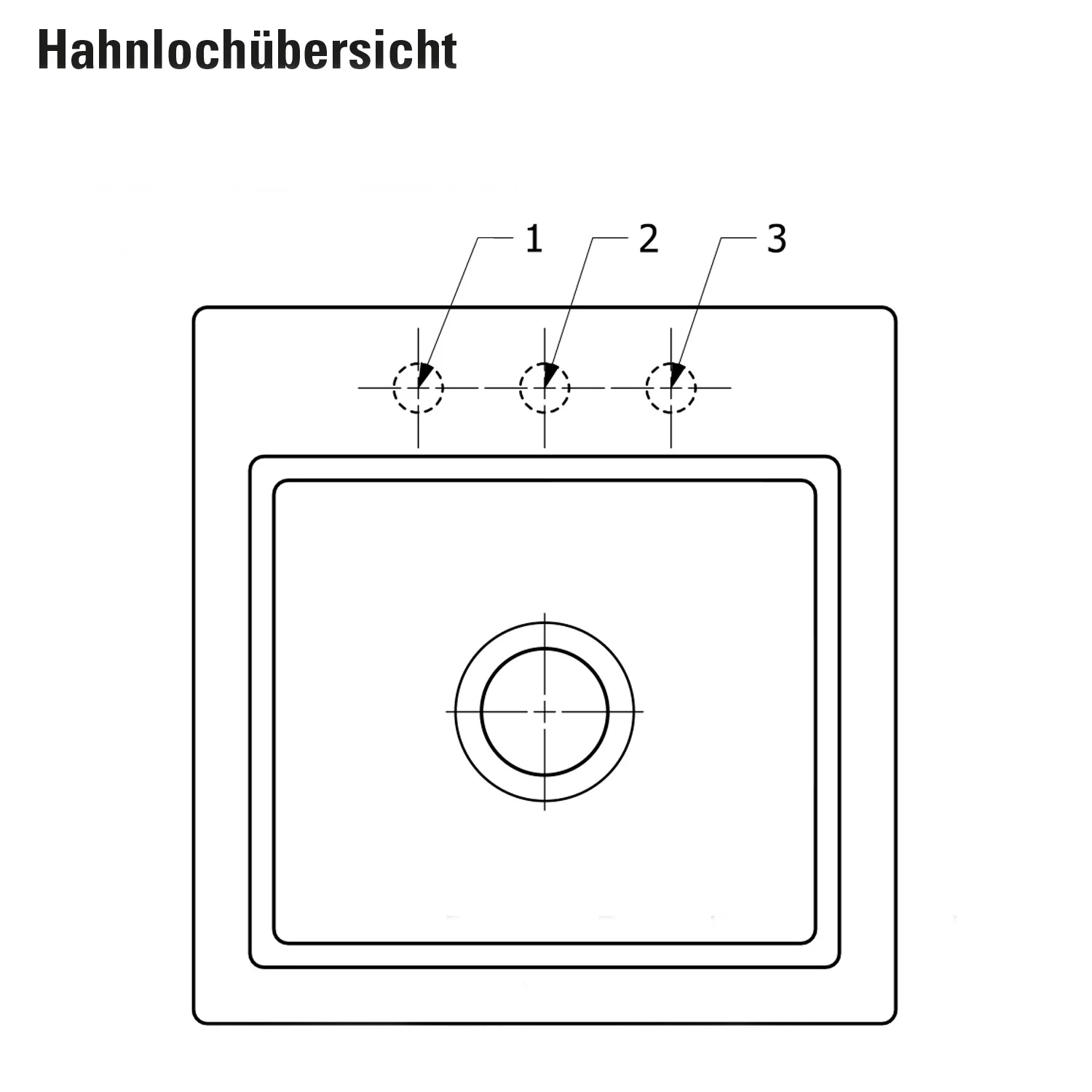 Rysunek techniczny zlewu z przeglądem otworów na kran, Villeroy & Boch
