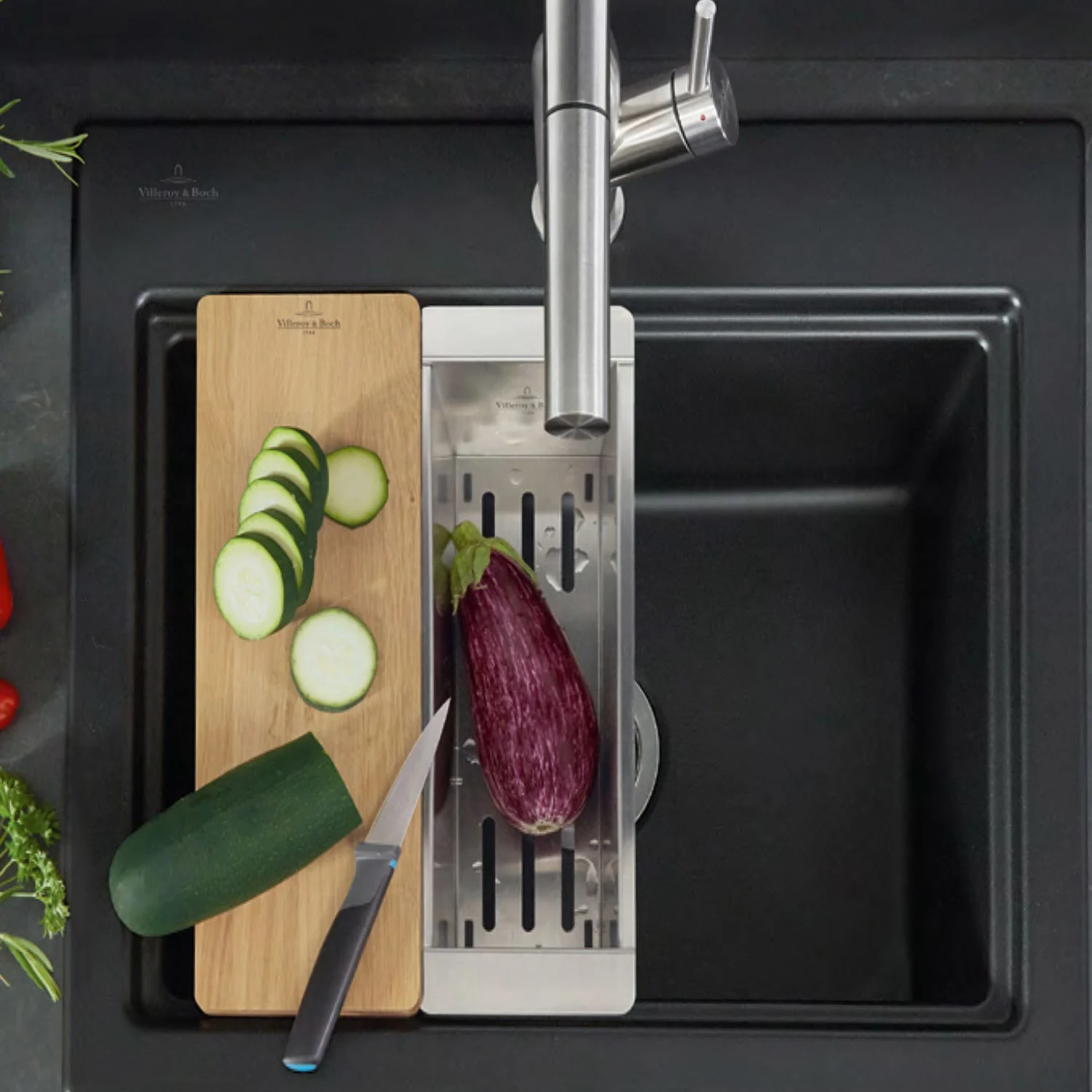 Zlew kuchenny z warzywami i deską do krojenia, Villeroy & Boch