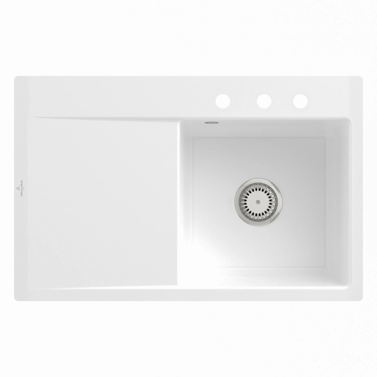Biały zlew widok z góry z trzema otworami, Villeroy & Boch