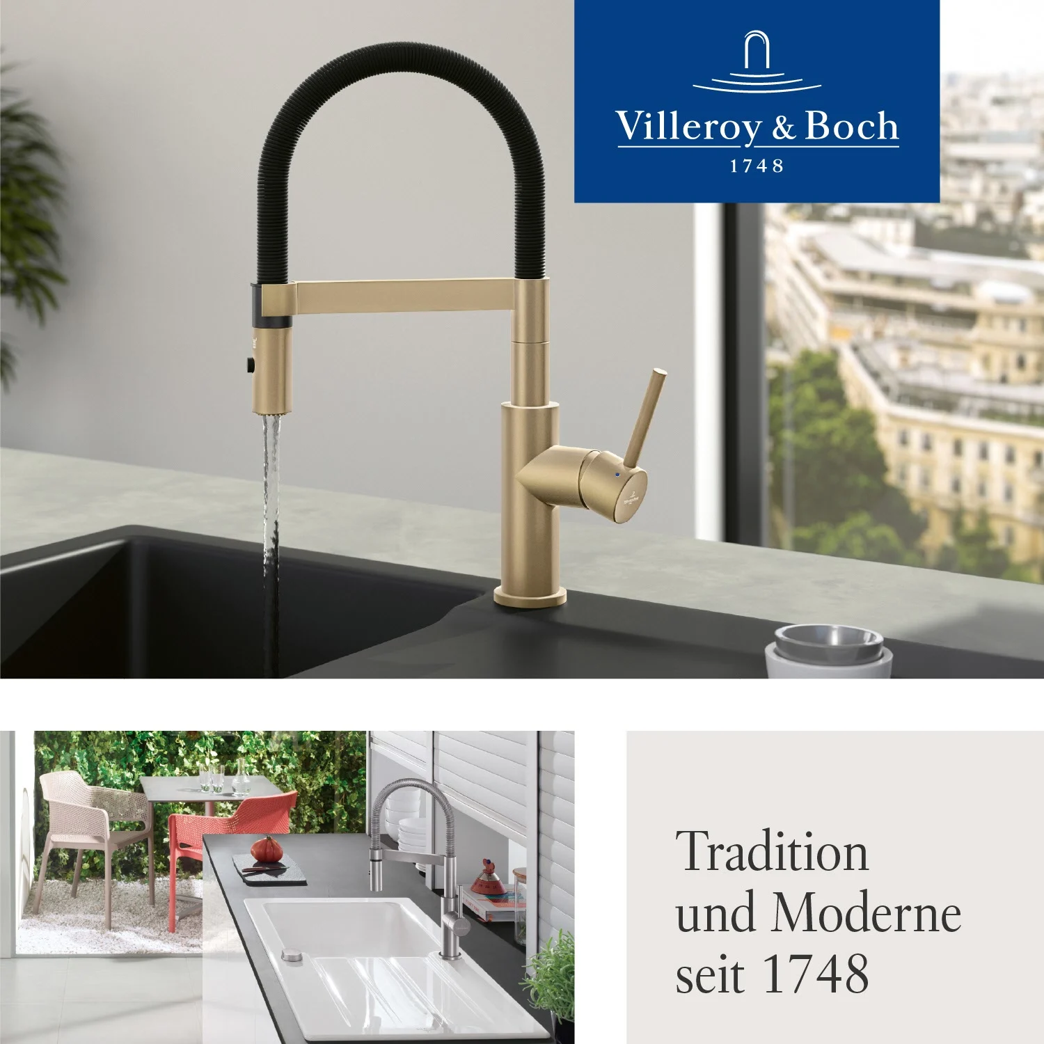 Złota bateria kuchenna w stylowej kuchni, Villeroy & Boch