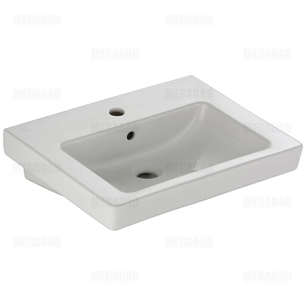 Biała prostokątna umywalka w widoku bocznym, Villeroy & Boch