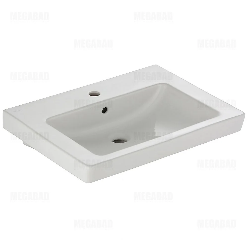 Biała prostokątna umywalka w widoku bocznym, Villeroy & Boch
