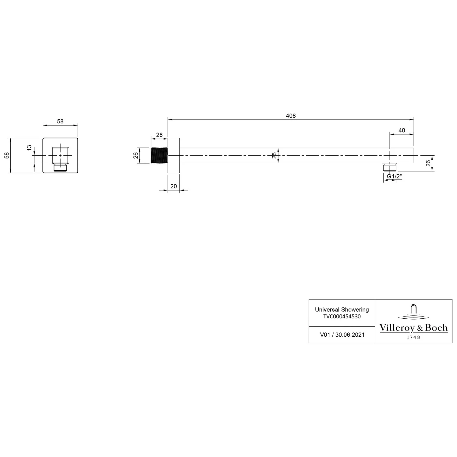 Villeroy & Boch Universal Showers Regenbrausearm eckig Bild 2