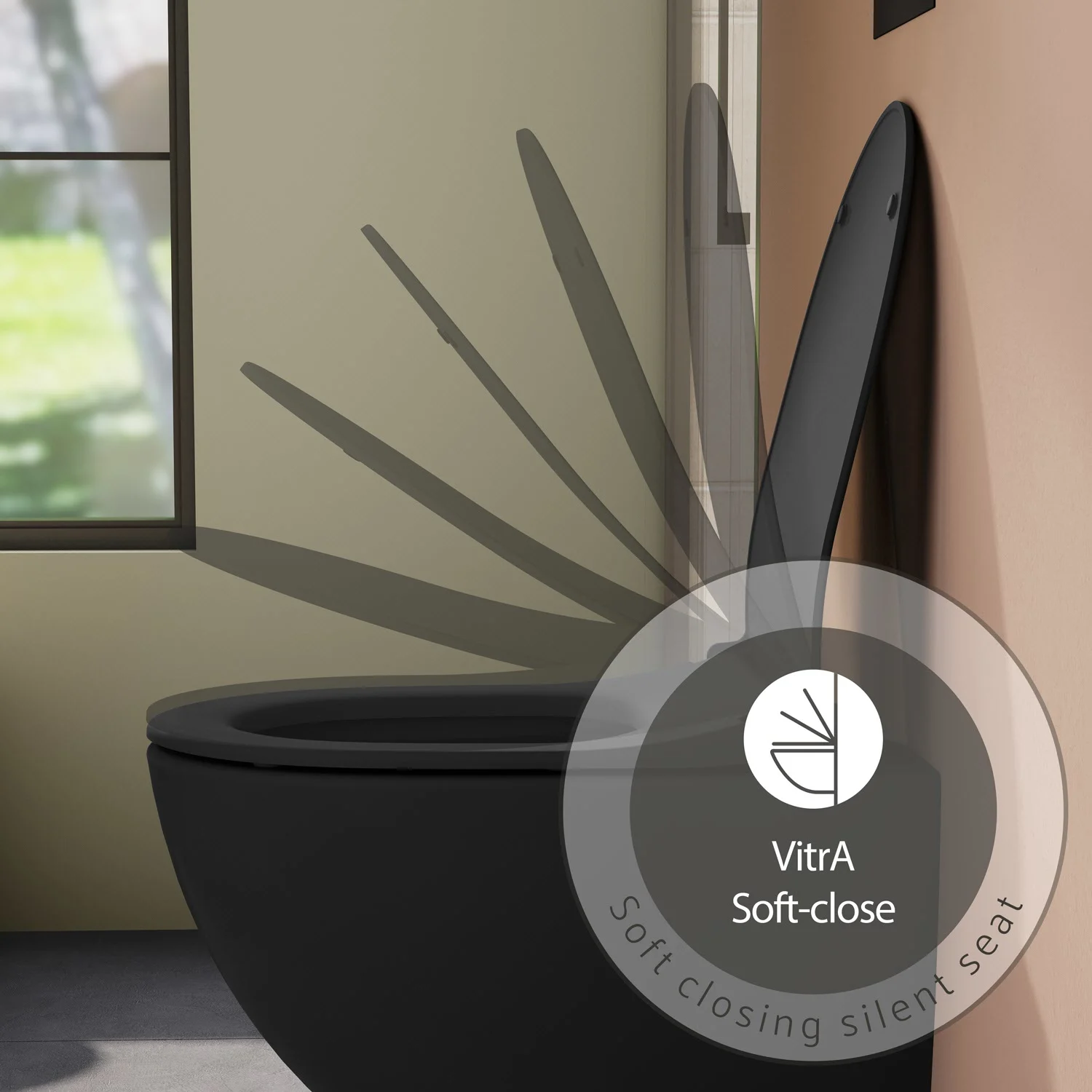 Czarna toaleta z funkcją soft-close z bliska, Vitra