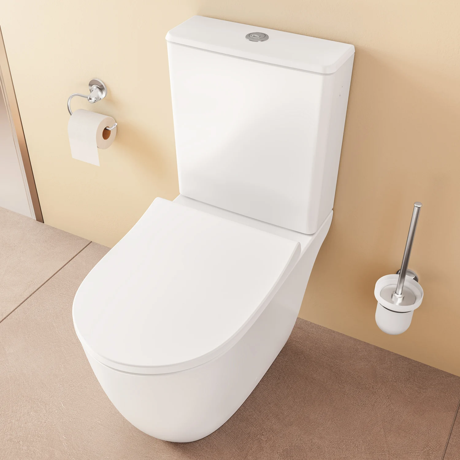 Zamknięta toaleta ze szczotką w łazience, Vitra