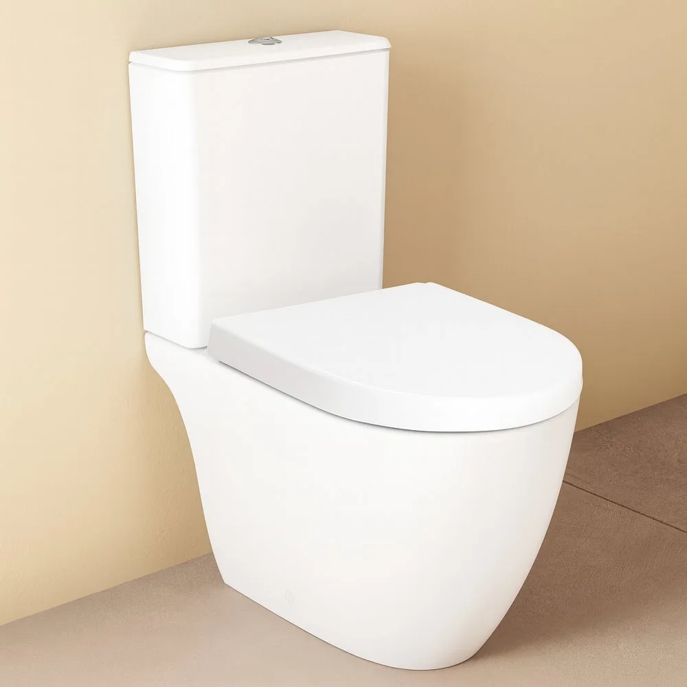 Zestaw toaletowy VitrA Sento – toaleta stojąca VitrA Flush 2.0 z systemem głębokiego spłukiwania bez obrzeża, z deską sedesową i spłuczką nasadową