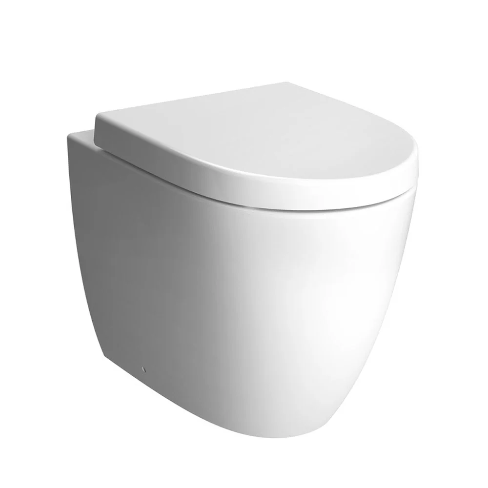 Zestaw toaletowy VitrA Sento – toaleta stojąca VitrA Flush 2.0 z głębokim spłukiwaniem, bez obrzeża spłukującego, z deską sedesową bez mechanizmu cichego opuszczania