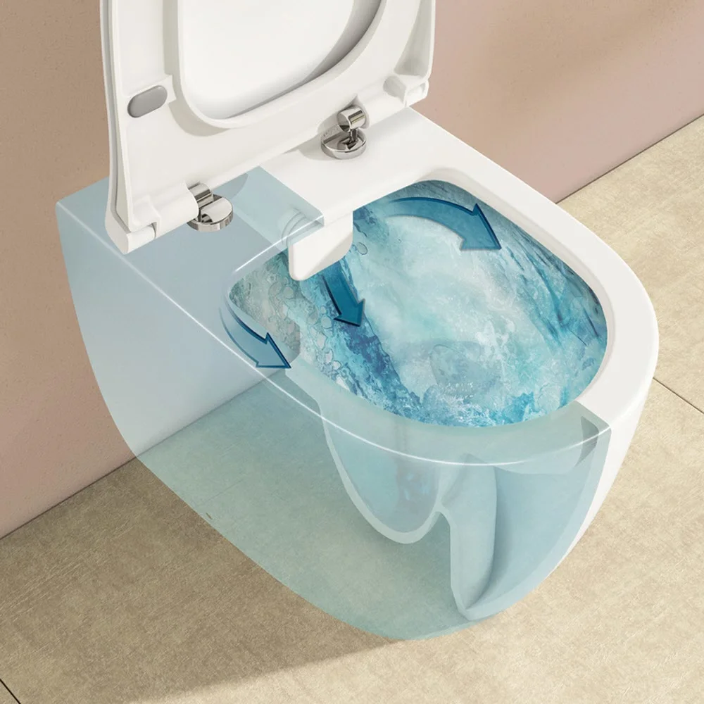 Zestaw toaletowy VitrA Sento – toaleta stojąca VitrA Flush 2.0 z systemem głębokiego spłukiwania bez obrzeża, z deską sedesową Slim Zdjęcie 2