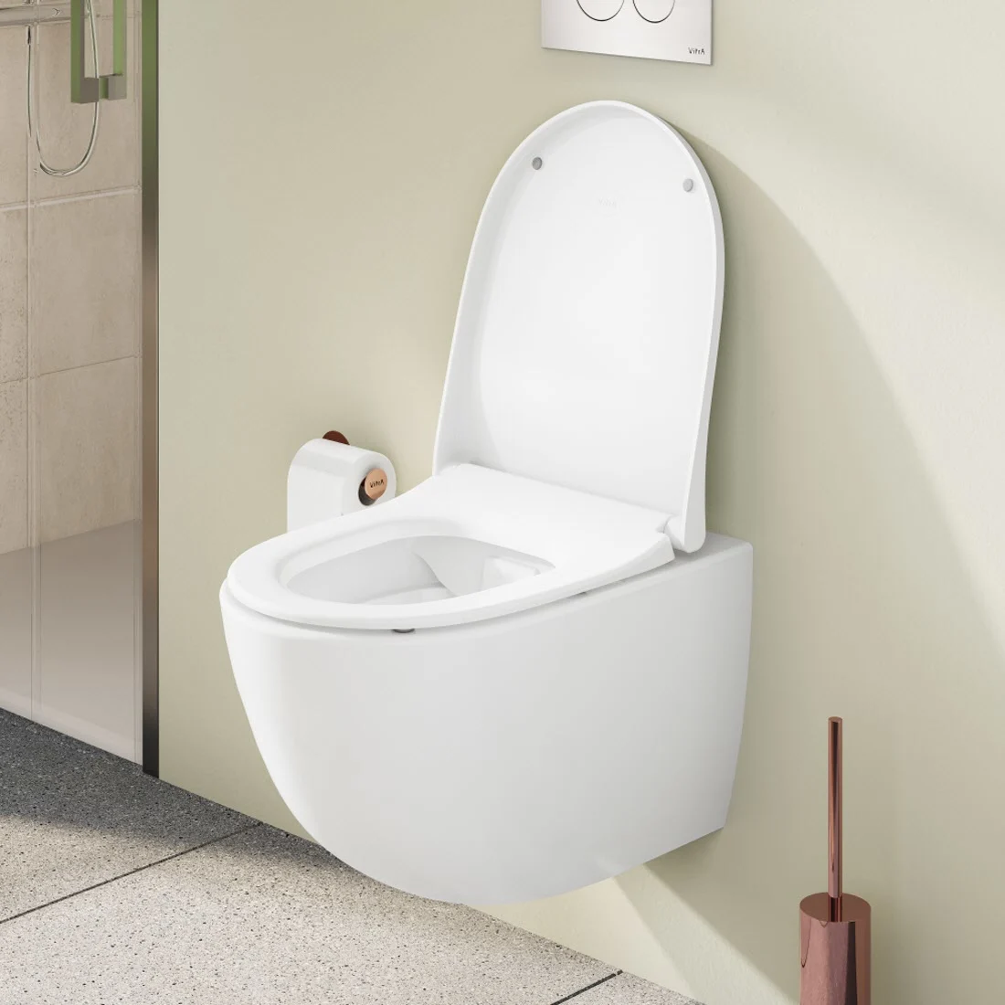 Zestaw toaletowy VitrA Sento do montażu na ścianie – VitrA Flush 2.0 z systemem głębokiego spłukiwania bez obrzeża spłukującego wraz z deską sedesową Slim Wrap Zdjęcie 6