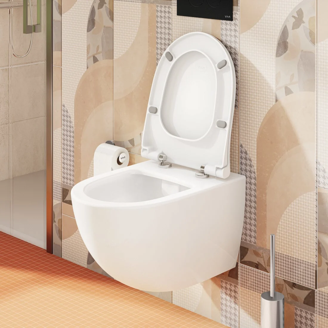 Zestaw toaletowy VitrA Sento do montażu na ścianie z toaletą VitrA Flush 2.0 z systemem głębokiego spłukiwania bez obrzeża oraz deską sedesową Slim Zdjęcie 4