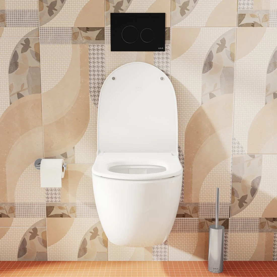 Zestaw toaletowy VitrA Sento do montażu na ścianie – VitrA Flush 2.0 z systemem głębokiego spłukiwania bez obrzeża spłukującego, z deską sedesową Slim Zdjęcie 6