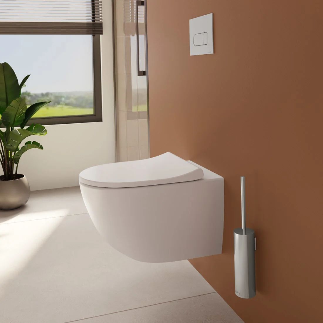 Zestaw toaletowy VitrA Sento do montażu na ścianie z toaletą VitrA Flush 2.0 z głębokim spłukiwaniem bez obrzeża spłukującego oraz deską sedesową Slim Wrap Zdjęcie 7