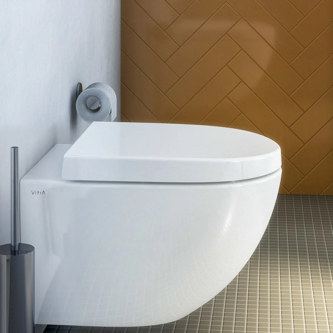 Zestaw toaletowy VitrA Sento do montażu na ścianie – VitrA Flush 2.0 z głębokim spłukiwaniem, bez obrzeża spłukującego, z deską sedesową bez mechanizmu powolnego opadania Zdjęcie 9
