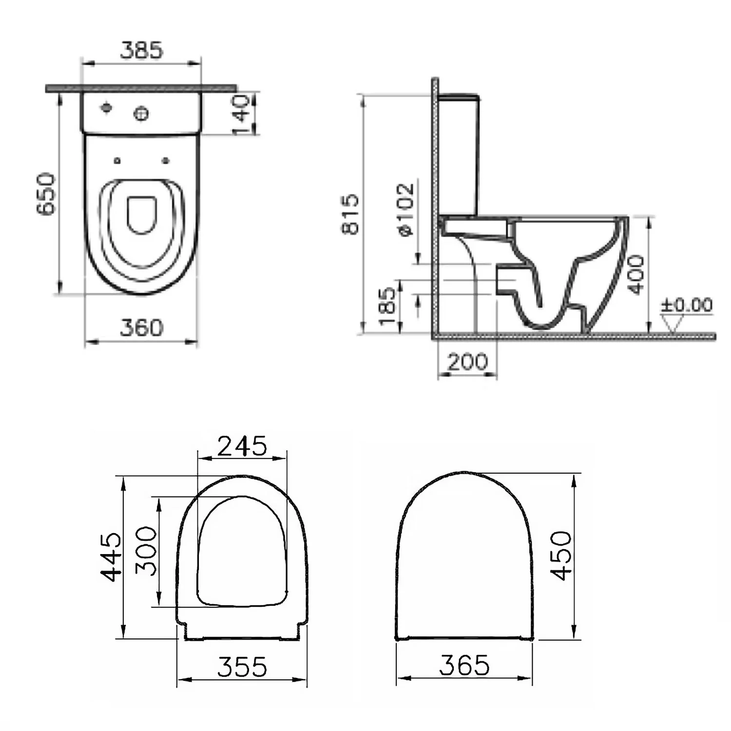 Rysunek techniczny toalety wiszącej z wymiarami, Vitra